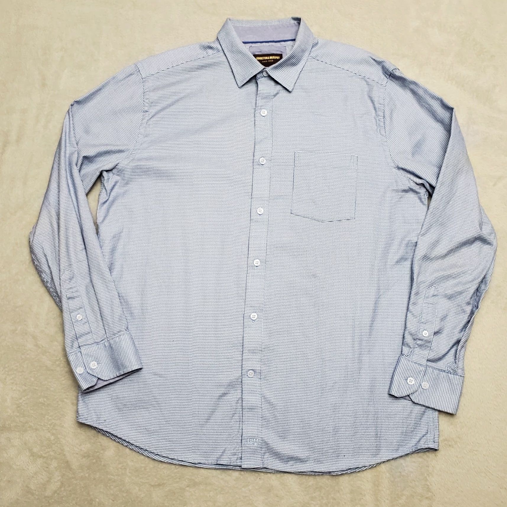 Johnston & Murphy Johnston & Murphy Shirt Mens Large Blue Geometric Long Sleeve Cotton Button-Up Size US L / EU 52-54 / 3 - 8 Thumbnail