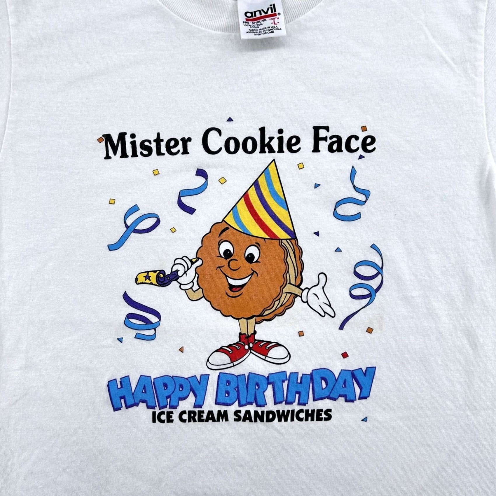 Anvil MISTER COOKIE FACE HAPPY BIRTHDAY ICE CREAM SANDWICHES T-Shirt XS Vintage 90s Nike Mens White Cotton Anvil Shirt Short Sleeve 1990s 80s 90s Size US XS / EU 42 / 0 - 4 Thumbnail
