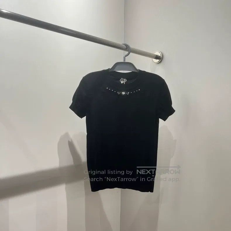 Hermes Collar Decoration Solid Knit Short Sleeve