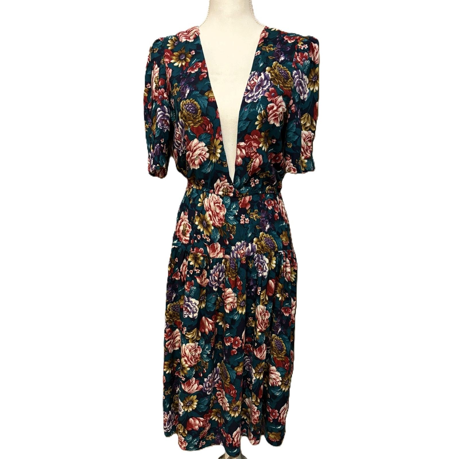 Other Vintage Pellini Floral Midi Dress 7/8 Short Sleeve Size M / US 6-8 / IT 42-44 - 2 Thumbnail
