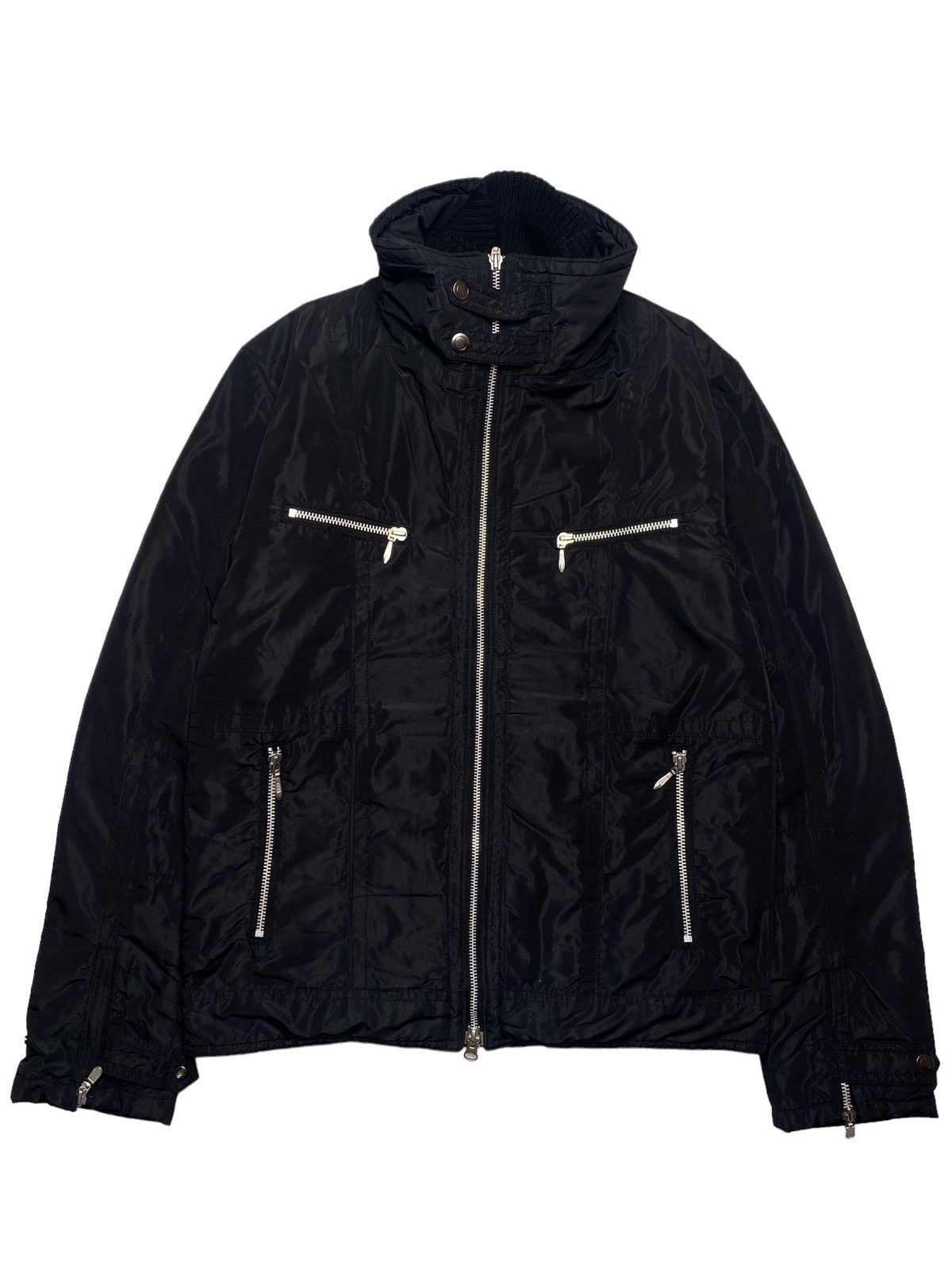 image of 14Th Addiction x Kmrii 2000S Tornado Mart - Double Chest Nylon Biker Jacket in Black (Size Large)
