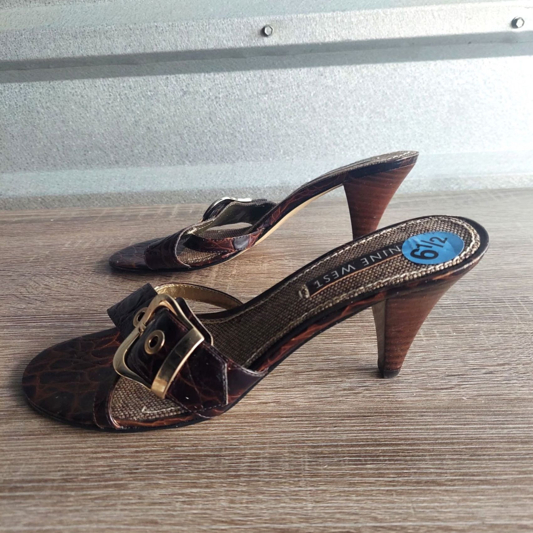 Nine West Nine West Sandal Women's Black Leather Ceoc Pattern Heel - Size 6.5M, Casual Formal Party/Cocktail, Breathable Straps, Slip On, Made in China Size US 7 / IT 37 - 5 Thumbnail