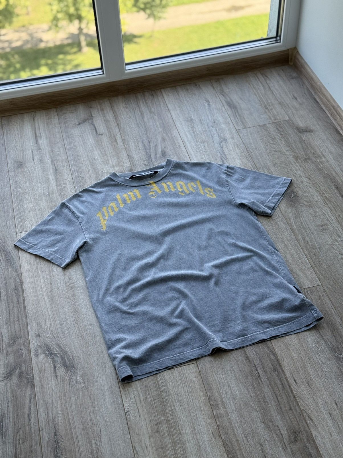 Palm Angels Palm Angels Medium Arched Logo Washed Vintage Grey Tee Size US M / EU 48-50 / 2 - 1 Thumbnail
