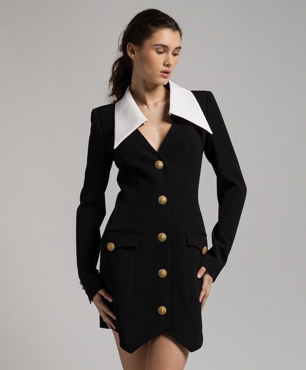 Balmain o1s1wg110825 Virgin Wool Mini Dress in Black Size S / US 4 / IT 40 - 3 Thumbnail