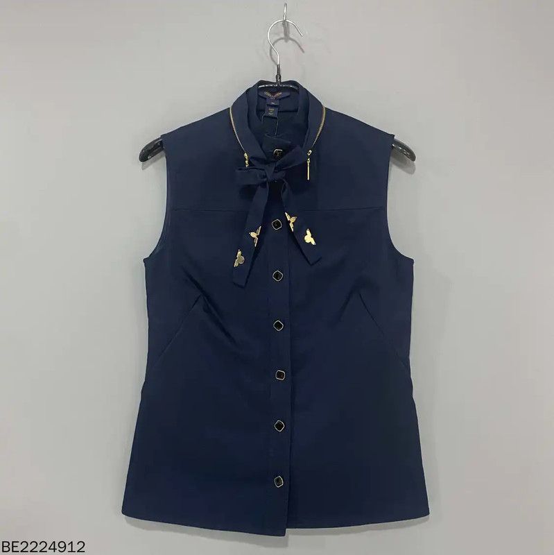 Louis Vuitton Louis Vuitton Women's Navy Blouse with Bow Detail 0089 Size ONE SIZE - 1 Thumbnail
