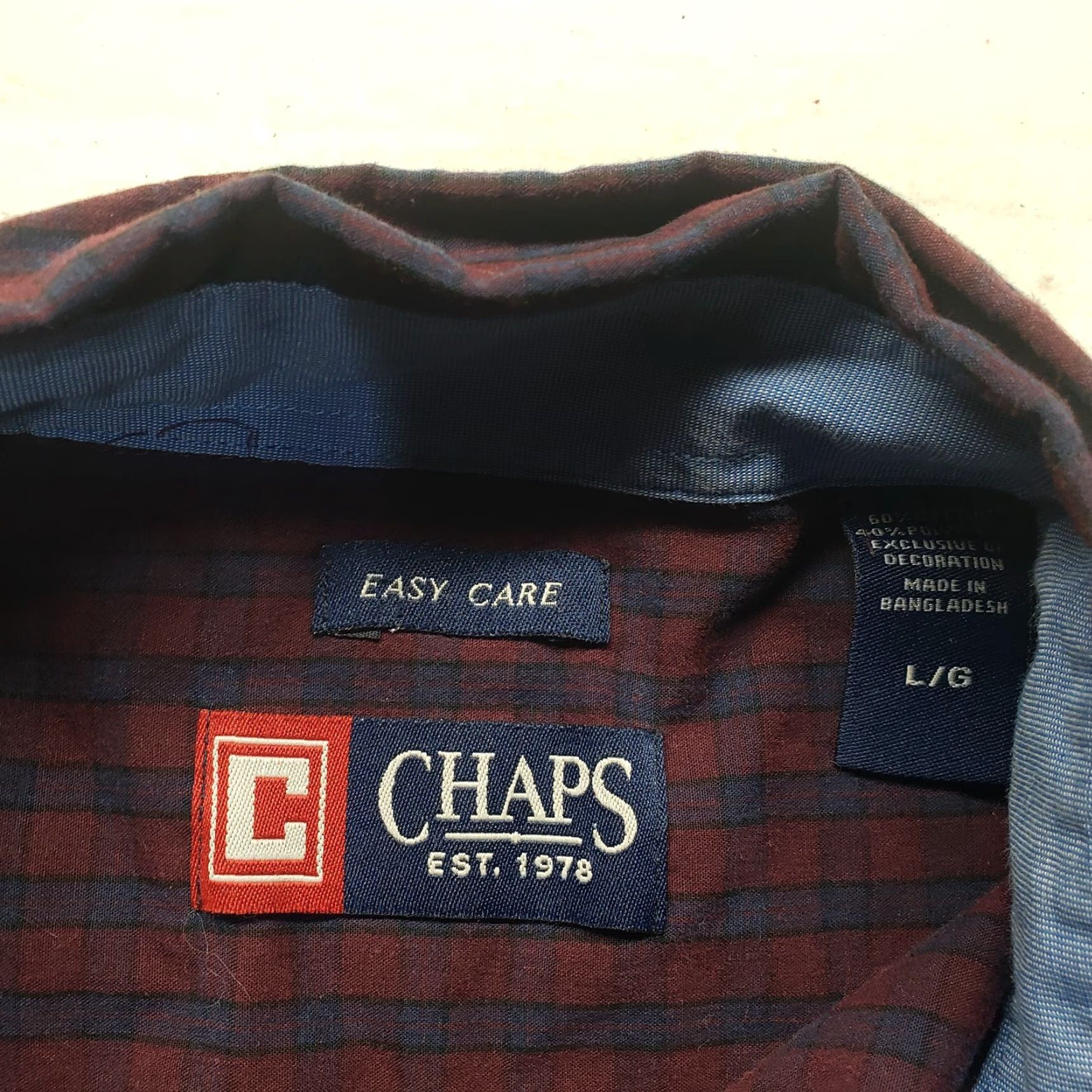 Chaps Chaps Shirt Easy Care Button-Up Purple Plaid Long Sleeve Men's Large M XL? Size US M / EU 48-50 / 2 - 3 Thumbnail