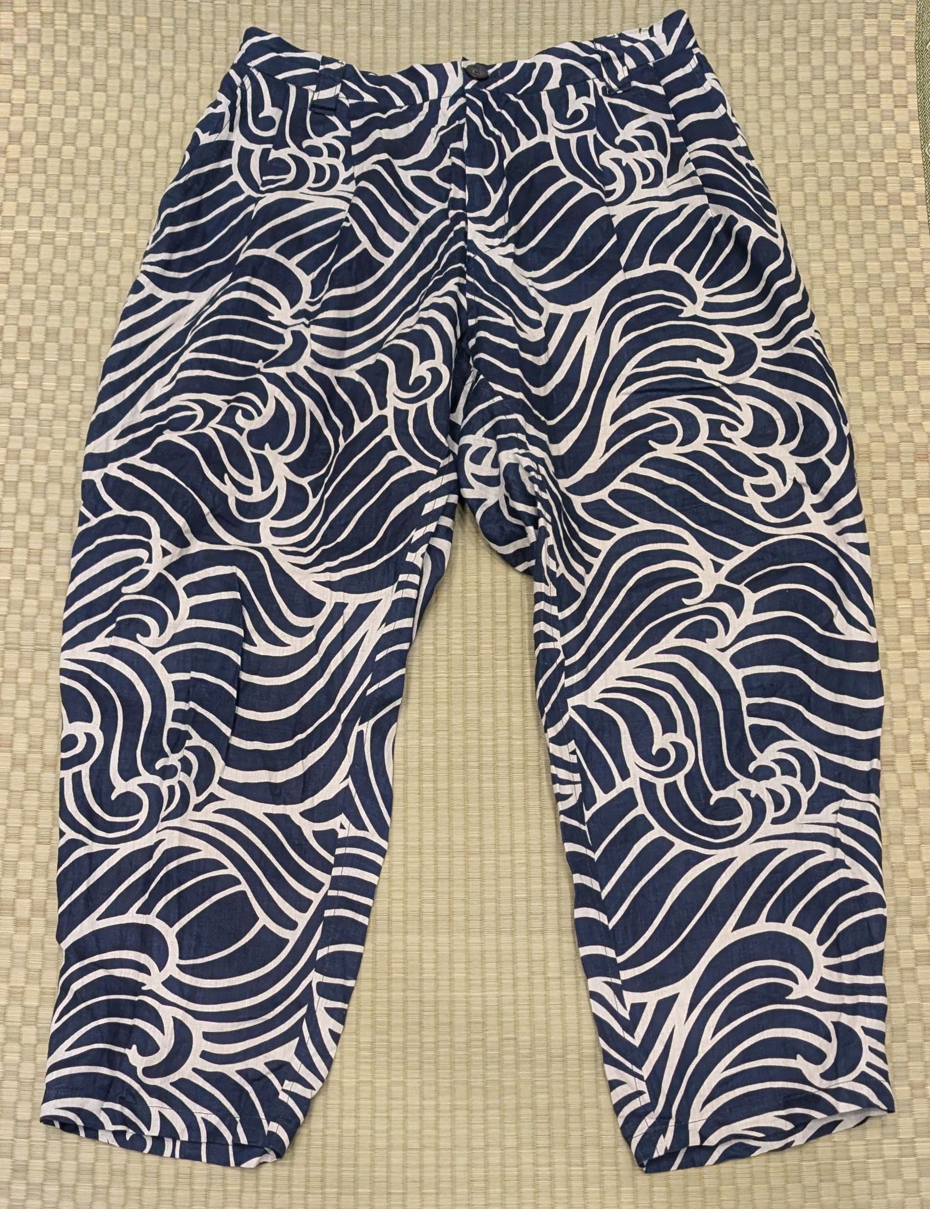 Blue Blue Japan RARE Blue Blue Japan Linen Wave Pattern Pants Made in Japan Size US 31 - 1 Thumbnail