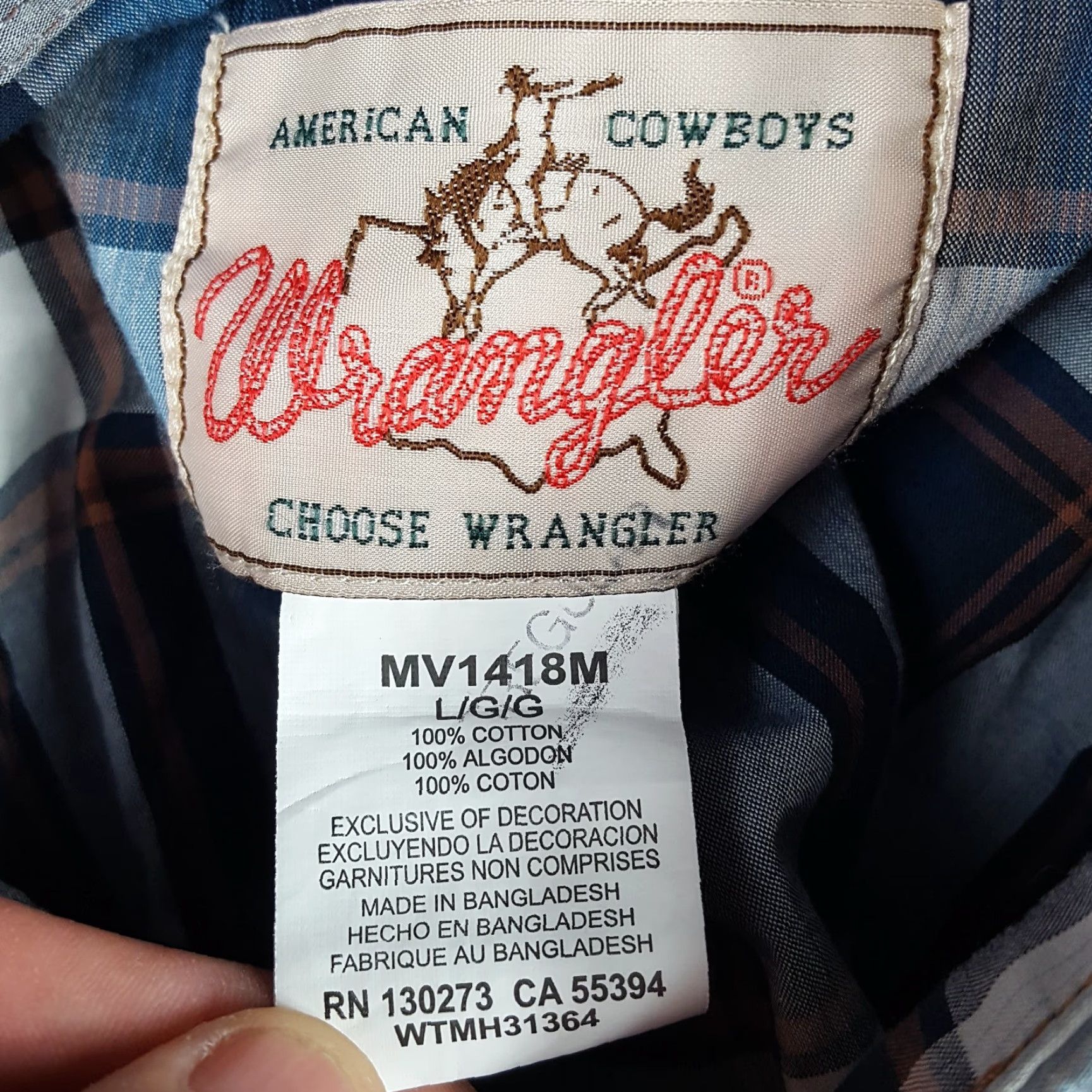 Wrangler VINTAGE Wrangler Western Button-Up Shirt Adult Large Blue Plaid Pearl Snap Cowboy WRANGLER 90s Workwear Mens Size US L / EU 52-54 / 3 - 7 Thumbnail