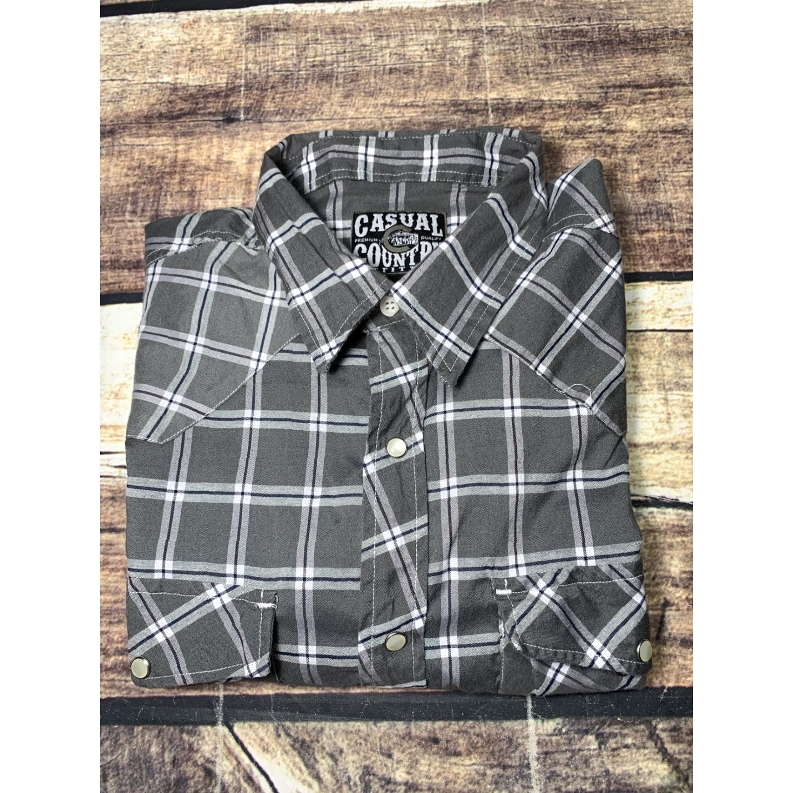 Vintage Western Shirt Casual Country Mens Short Sleeve Pearl Snap Plaid Gray Large Size Size US L / EU 52-54 / 3 - 7 Thumbnail