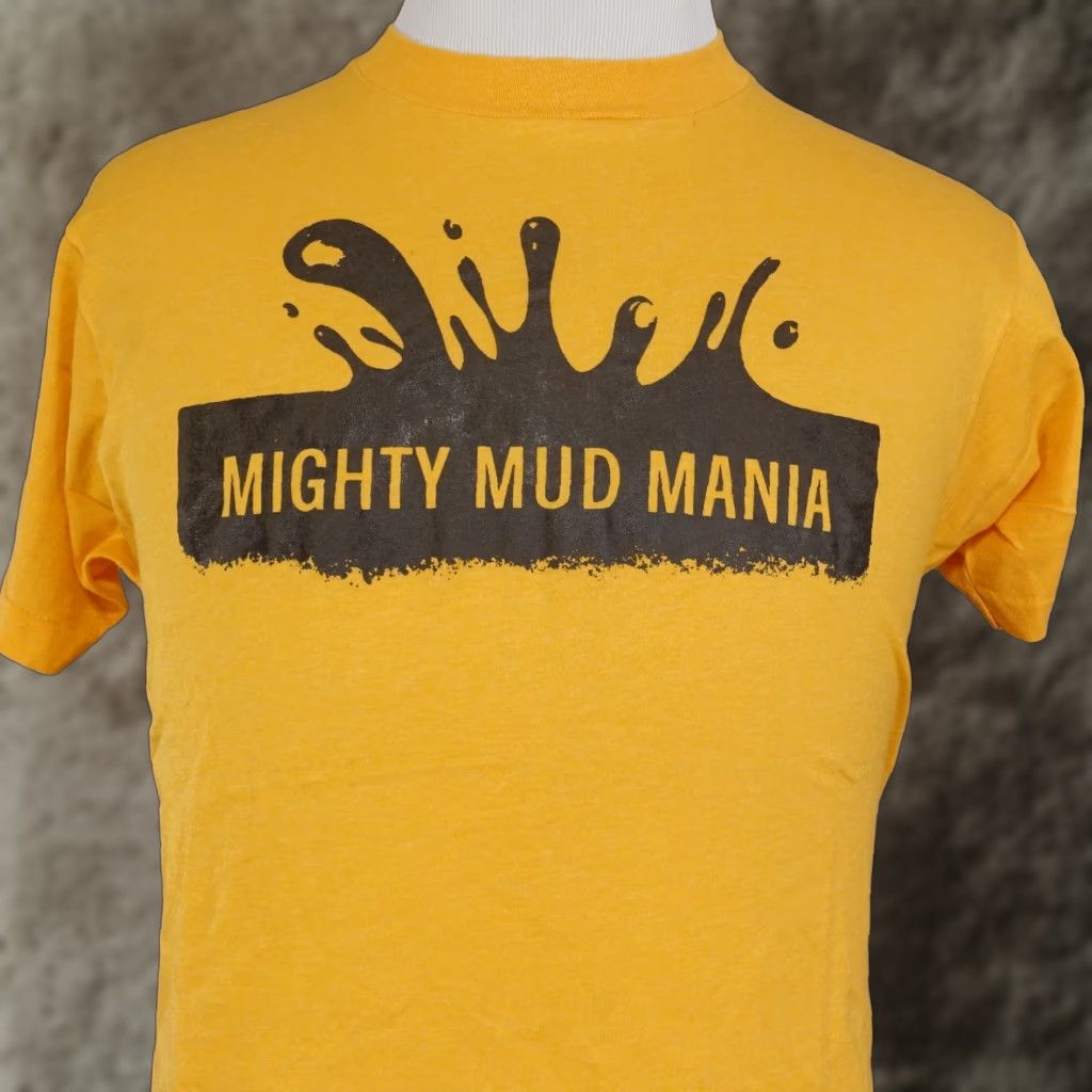 Vintage Vintage 1980s Screen Stars Mighty Mud Mania USA Single Stitch T-Shirt Sz L Unisex Cotton Yellow Summer Retro Size US L / EU 52-54 / 3 - 1 Thumbnail
