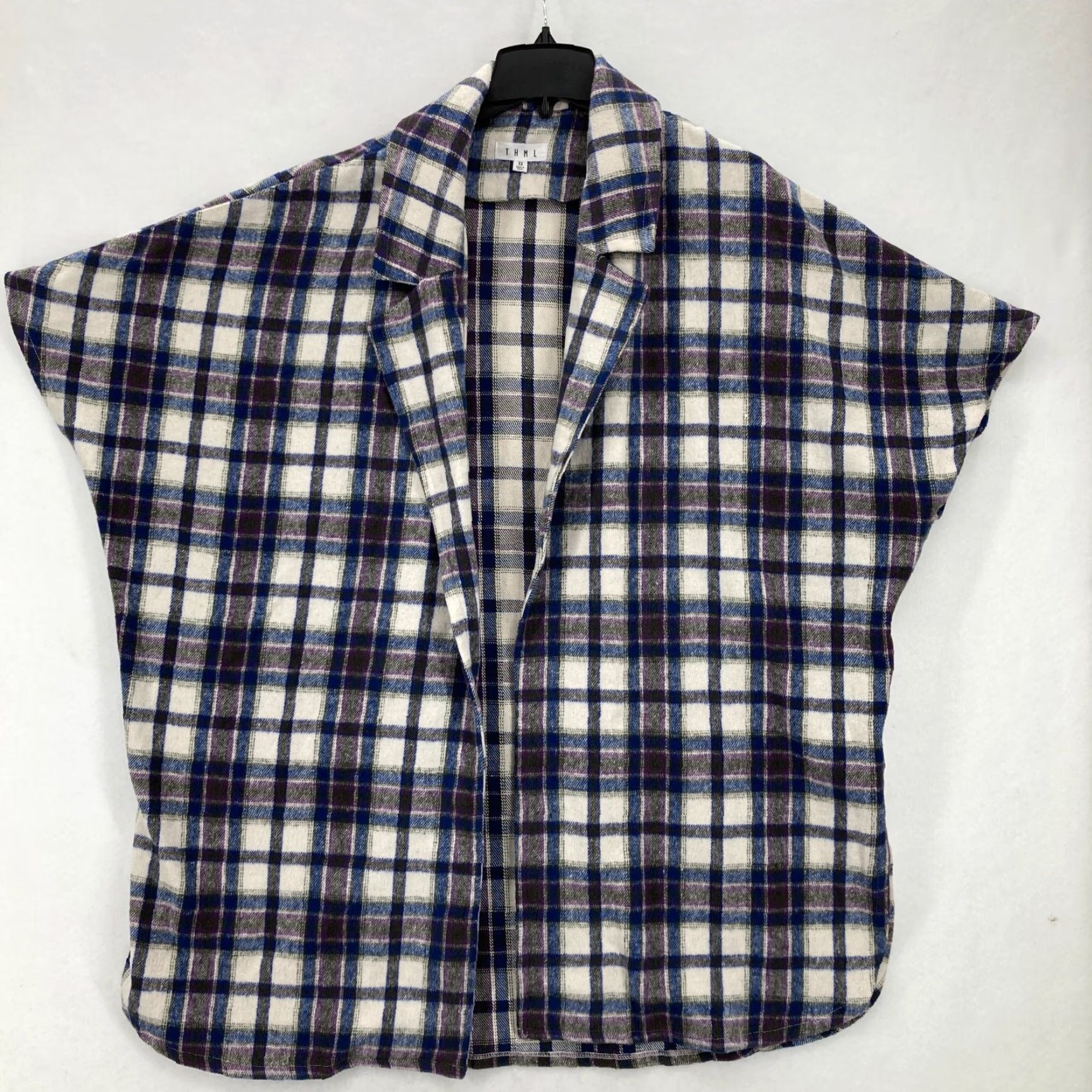 Anthropologie THML Cardigan Sweater Women's XS Blue Plaid Short Sleeve Cozy Soft - Anthropologie THML Cardigan Sweater Women's XS Blue Plaid Short Sleeve Cozy Soft Size XS / US 0-2 / IT 36-38 - 2 Thumbnail
