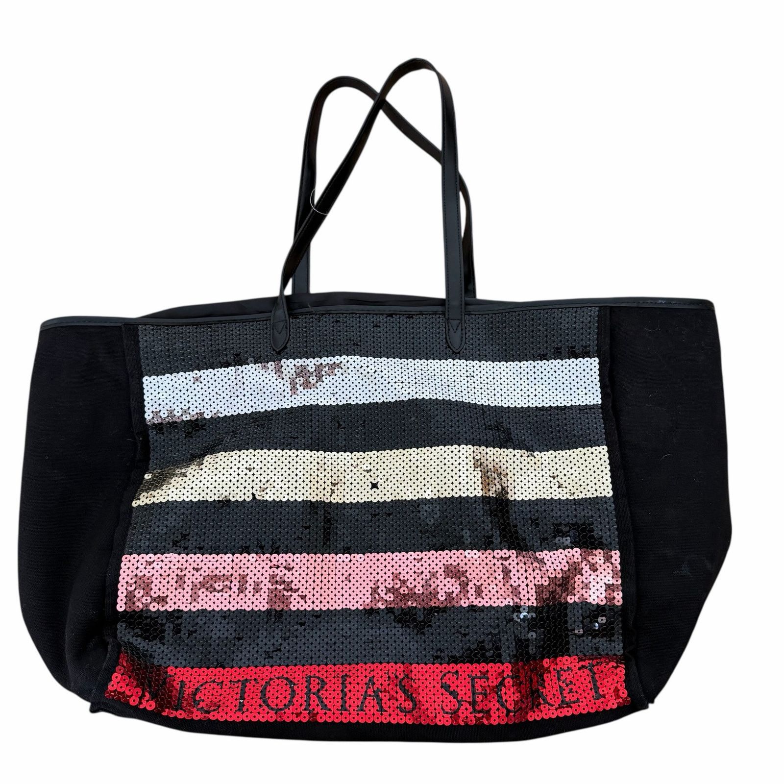 Victoria's Secret Victoria's Secret Black Sequin Striped Tote Shoulder Bag Size ONE SIZE - 1 Thumbnail