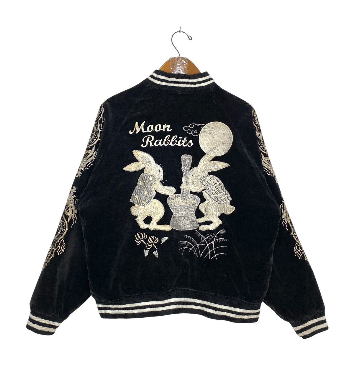 Japanese Brand Rare‼️ Sukajan Dragon Moon Rabbits Embroidery Suede Jacket Size US M / EU 48-50 / 2 - 5 Thumbnail