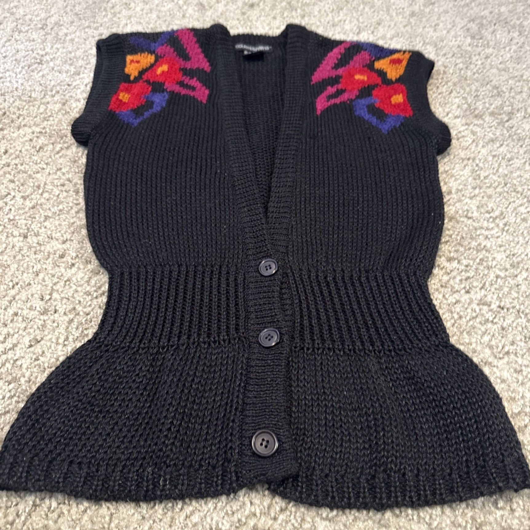 J Brand VINTAGE Counterparts Black Floral Knit Cardigan Sleeveless Sweater L Women 80s Size L / US 10 / IT 46 - 4 Thumbnail