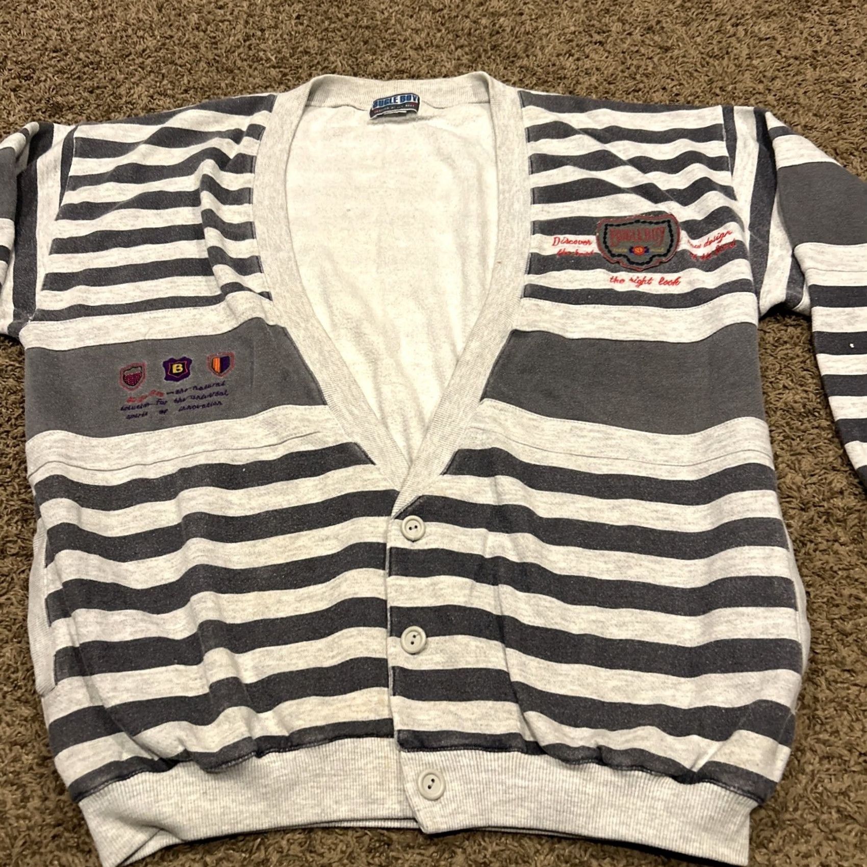Bugle Boy VINTAGE Bugle Boy Cardigan Sweater Mens L Striped Knit V-Neck Cotton A46 Size US L / EU 52-54 / 3 - 2 Thumbnail