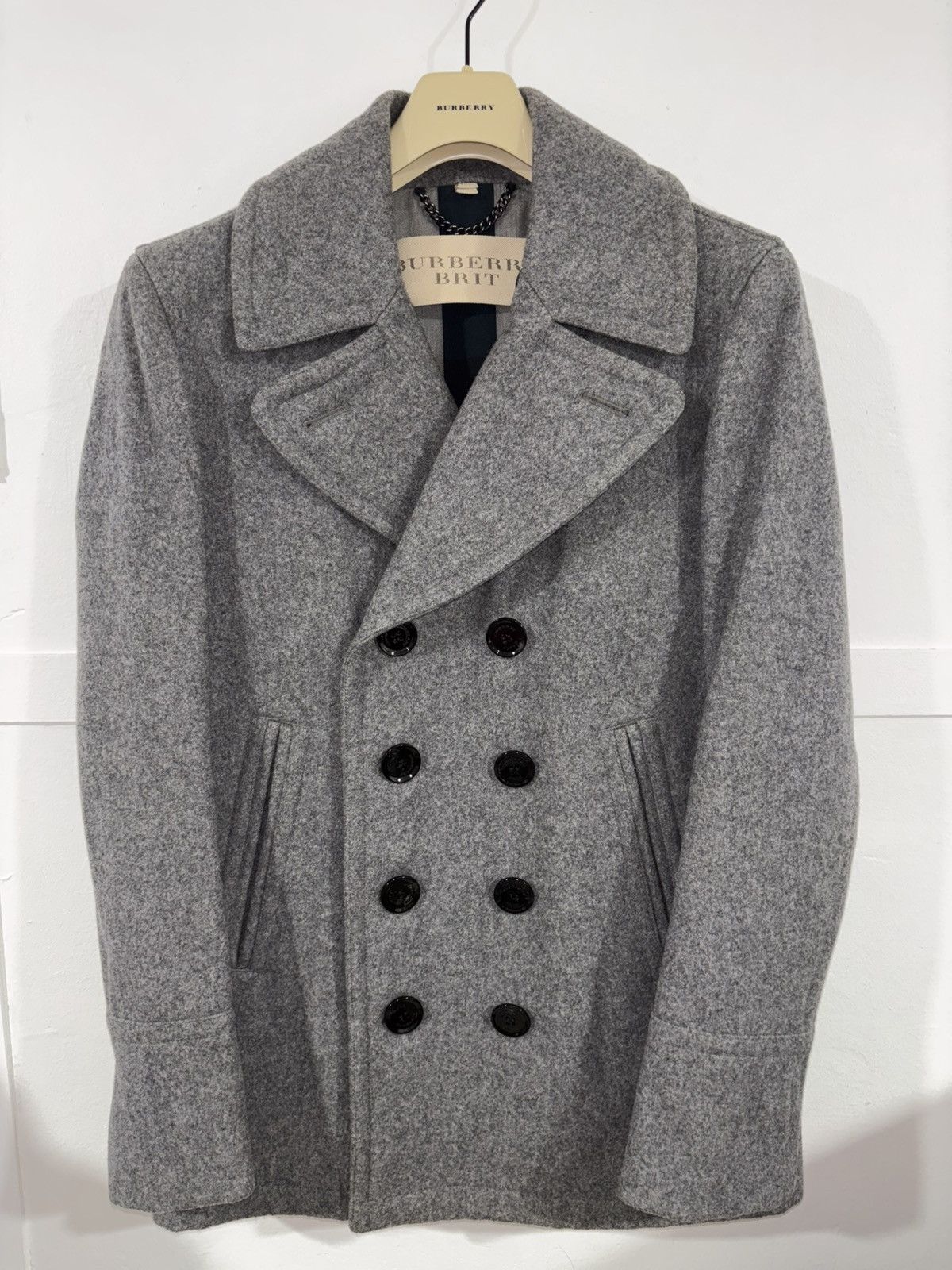Burberry Burberry Brit Men’s Medium Gray Wool Pea Coat Jacket Medim Size US M / EU 48-50 / 2 - 1 Thumbnail