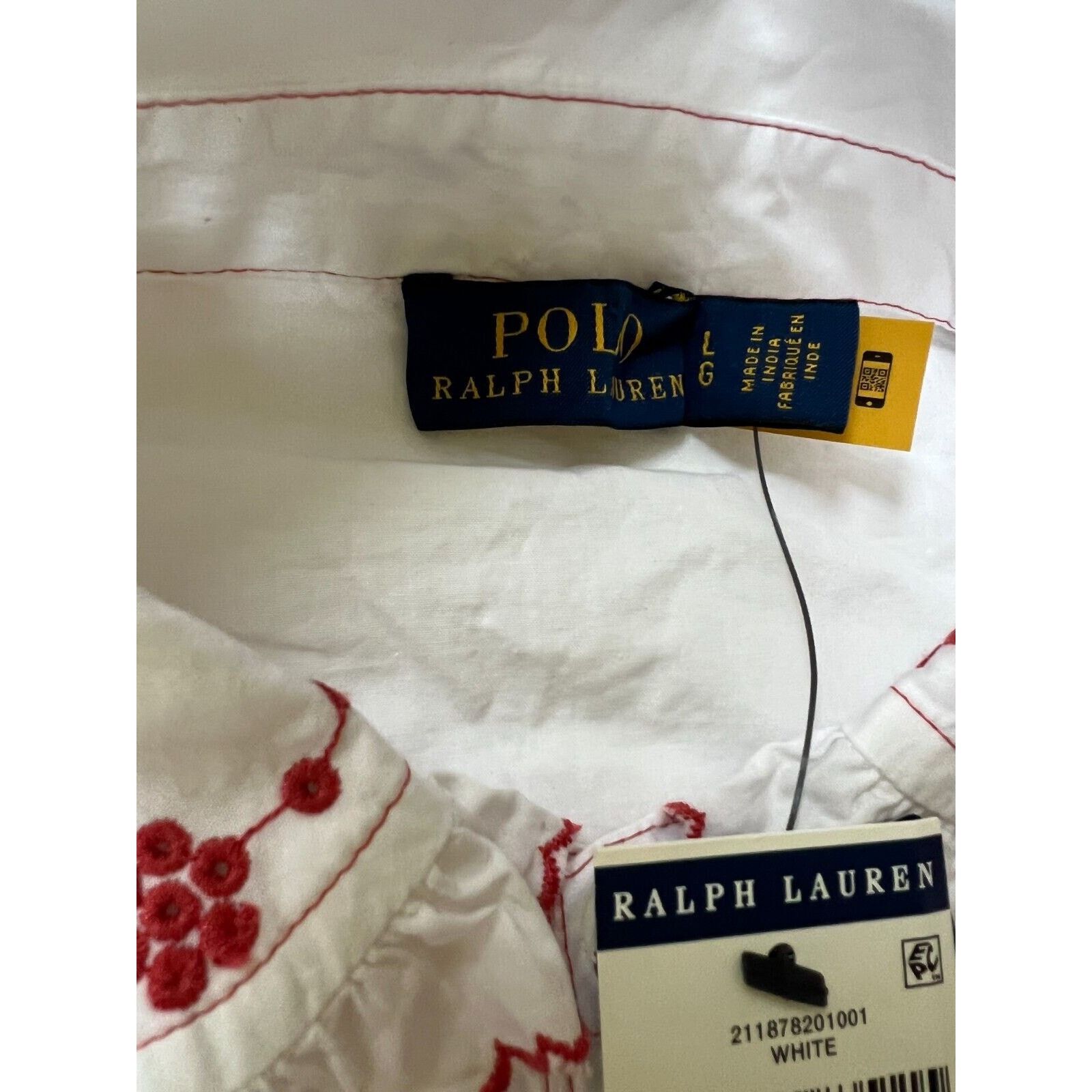 Polo Ralph Lauren Ralph Lauren White Embroidered Button Front Shirt Blouse L Size L / US 10 / IT 46 - 10 Thumbnail