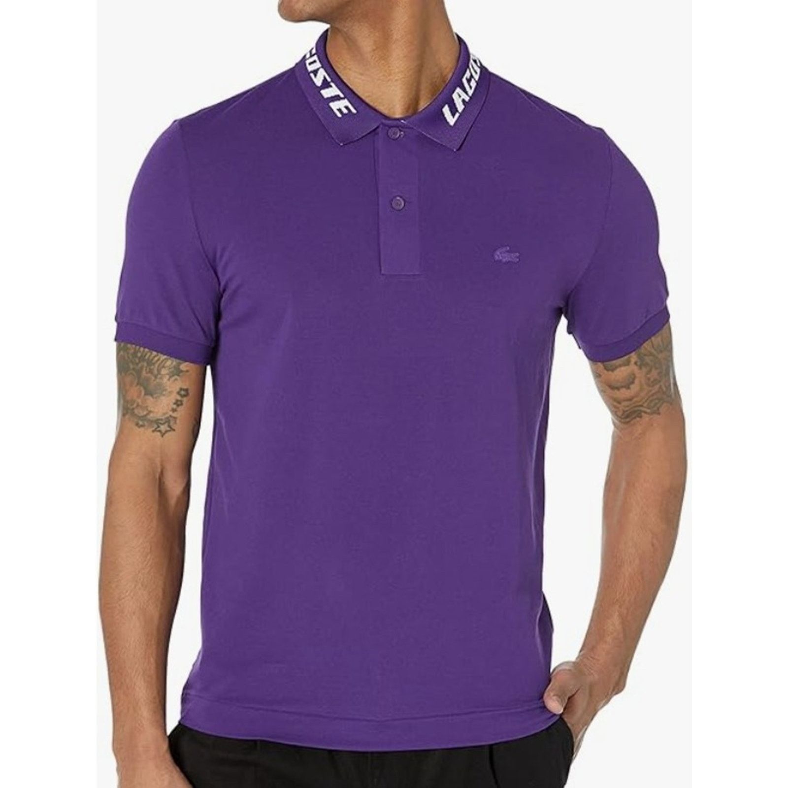 Lacoste Men's Jacquard Collar Short Sleeve Shirt Samui 3XL