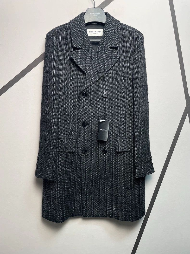 Saint Laurent Paris Saint Laurent Paris Silver plaid double breasted wool coat- Size US M / EU 48-50 / 2 - 1 Thumbnail