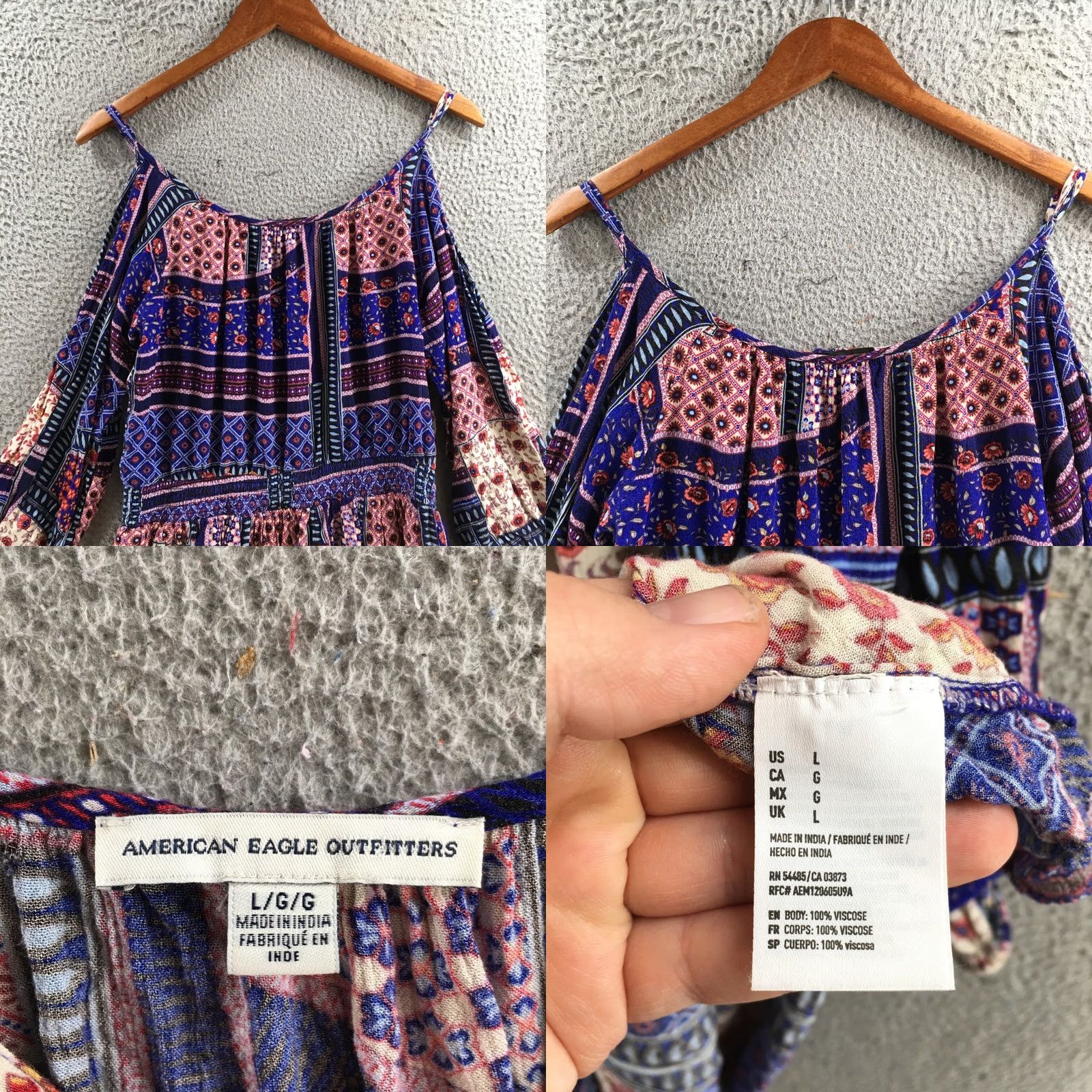 American Eagle Outfitters American Eagle Outfitters Boho Cold Shoulder Dress Womens L Patchwork Floral Peasant Style Dress Short Multicolor 90s? Size L / US 10 / IT 46 - 8 Thumbnail