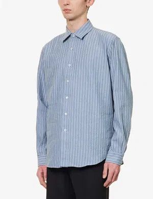 Maison Margiela o1y1124 Long Sleeves Stripped Pattern Shirt In Blue Size US S / EU 44-46 / 1 - 2 Thumbnail