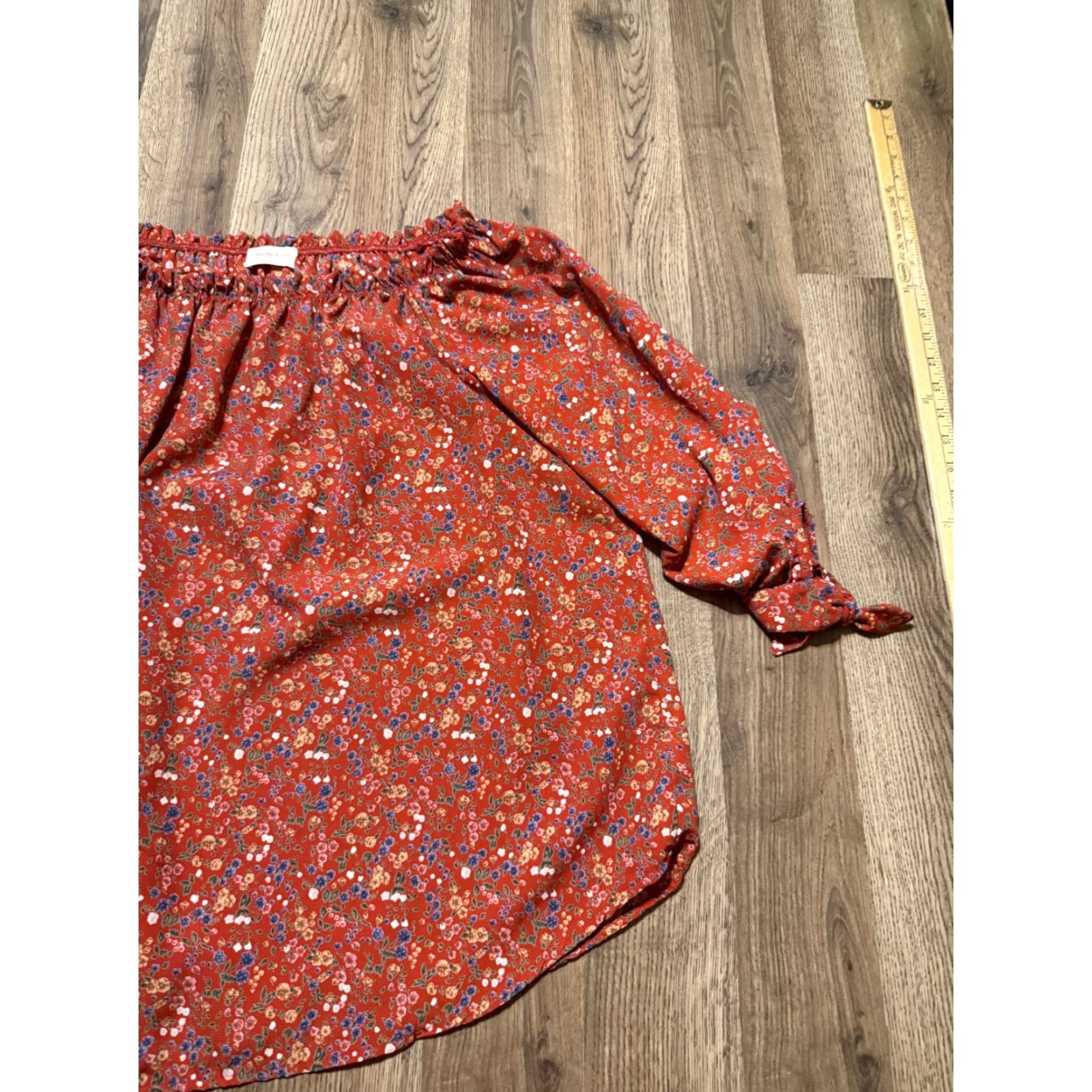 Vintage Hailey & Co. Blouse Women L Orange Floral 3/4 Sleeve Pullover Casual Regular Modern Lightweight Polyester Rayon Size L / US 10 / IT 46 - 4 Thumbnail