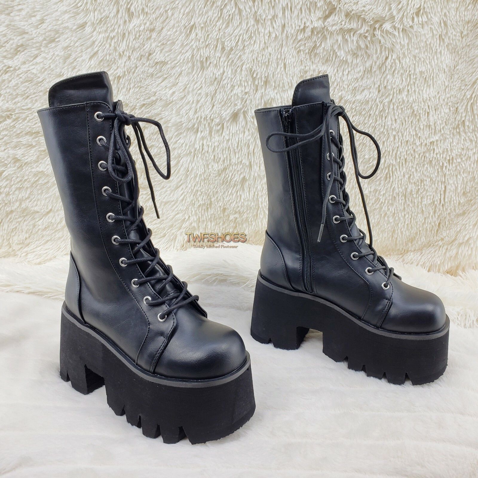Other DEMONIA Ashes 105 Black Matte 3.5" Platform Heel Combat Goth Size US 11 / IT 41 - 6 Thumbnail