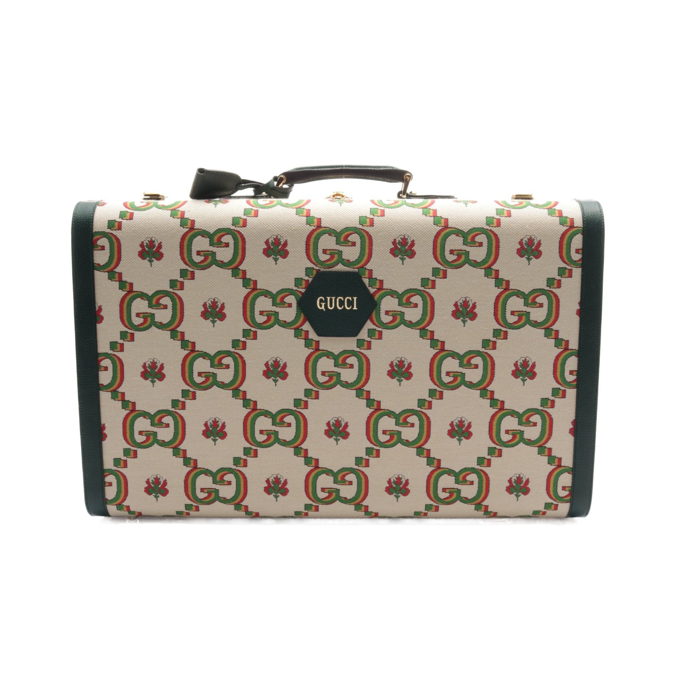 Gucci Gucci Gg Pattern Suitcase Trunk Case Canvas Leather Ivory Green Multicolor 100Th Anniversary Size ONE SIZE - 1 Thumbnail