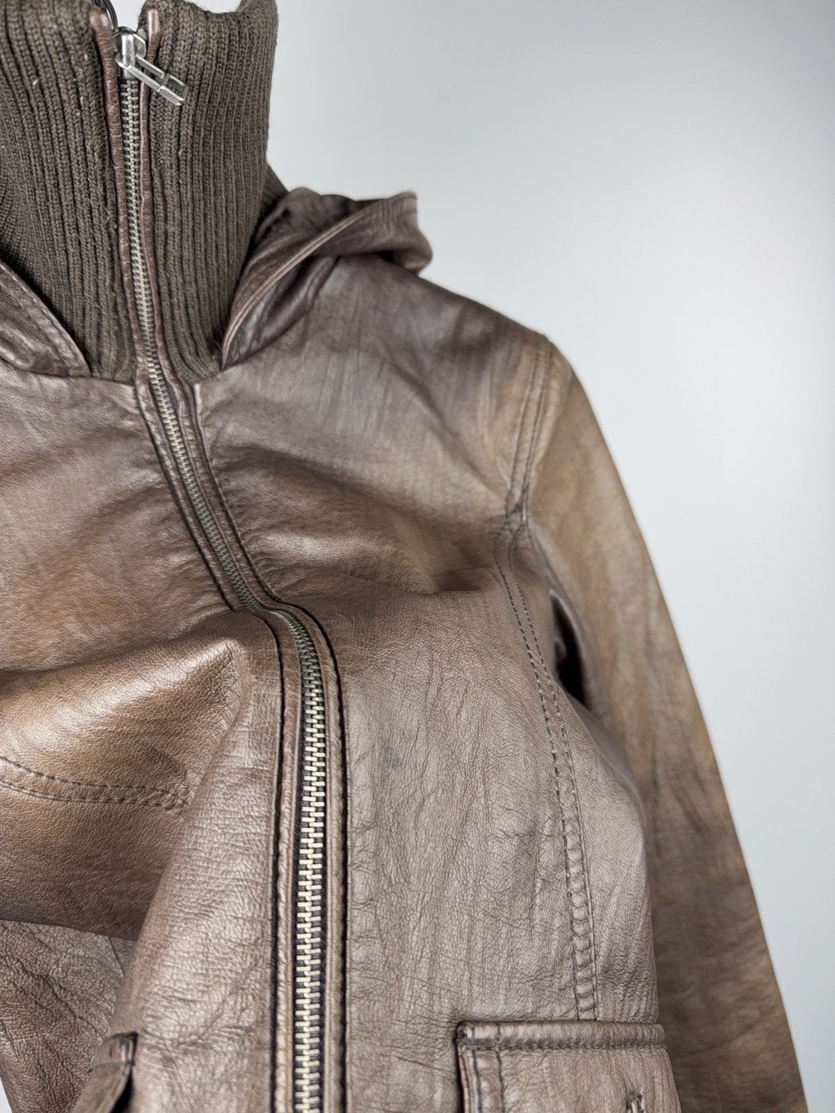 Japanese Brand 90s Retro Avant Garde Brown Leather Hooded Aviator Jacket Size XS / US 0-2 / IT 36-38 - 9 Thumbnail