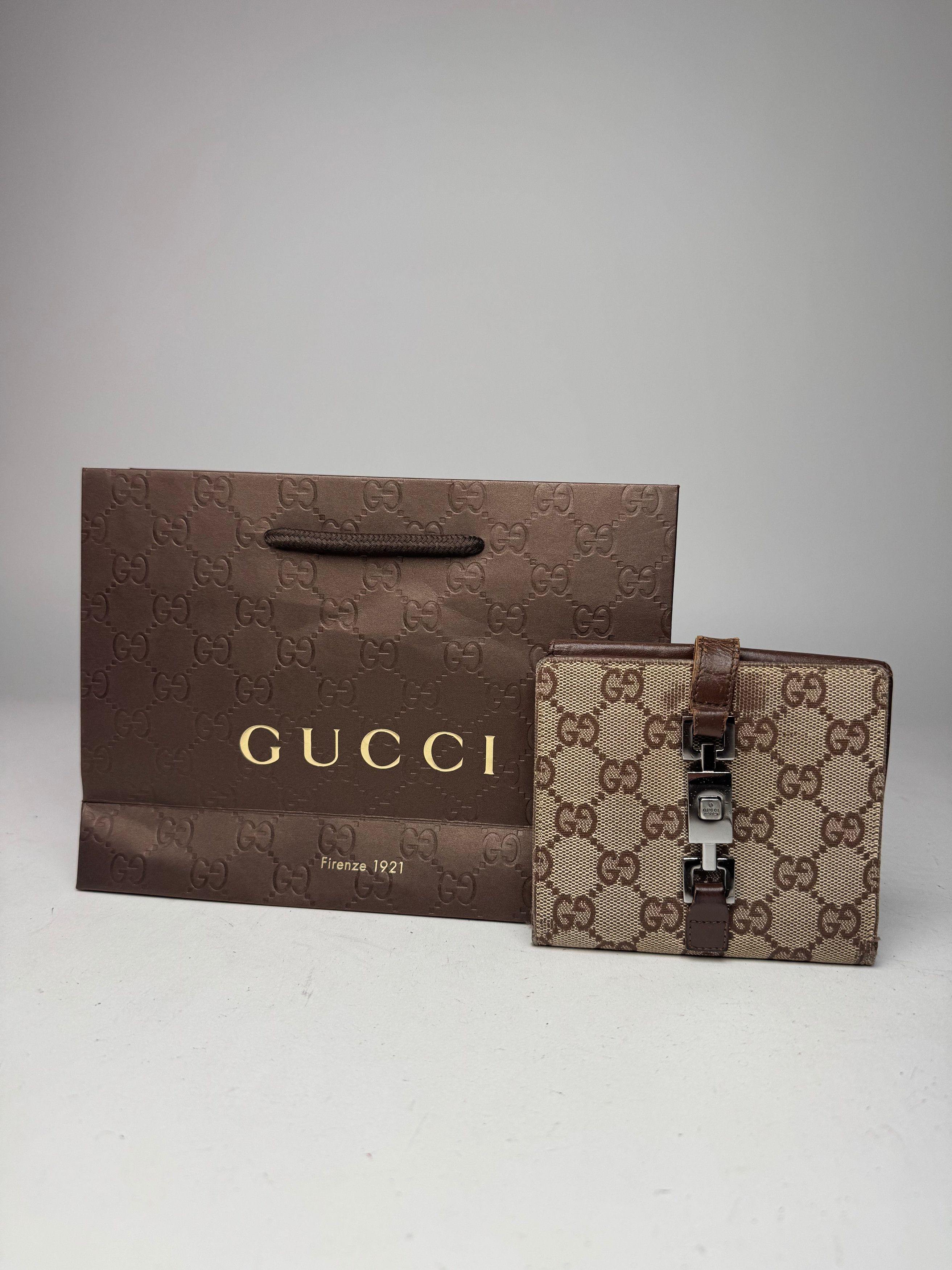 Gucci Vintage Jackie Line Monogram Leather Wallet beige brown Size ONE SIZE - 1 Thumbnail