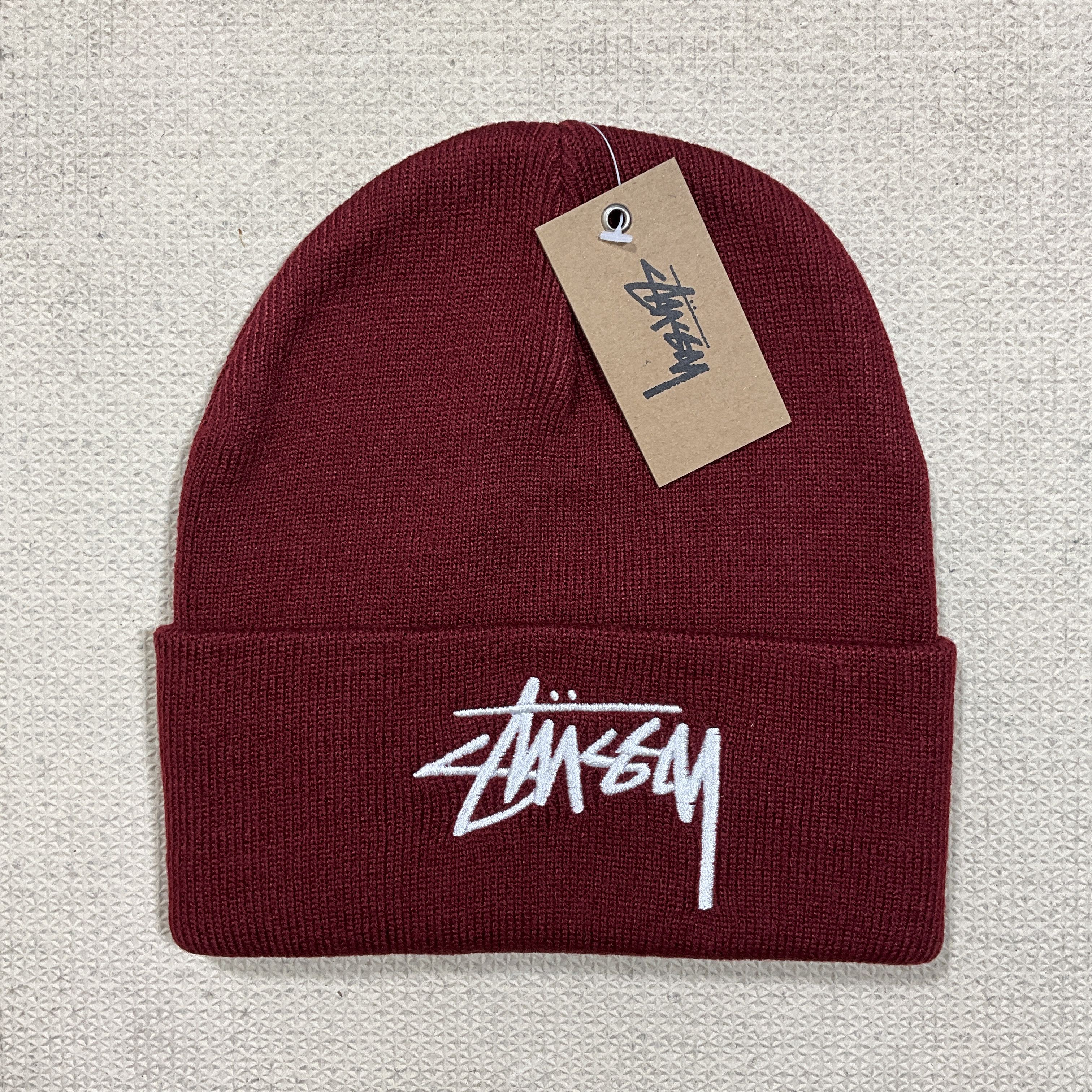 Stussy STUSSY BIG STOCK BURGUNDY BEANIE HAT Size ONE SIZE - 1 Thumbnail