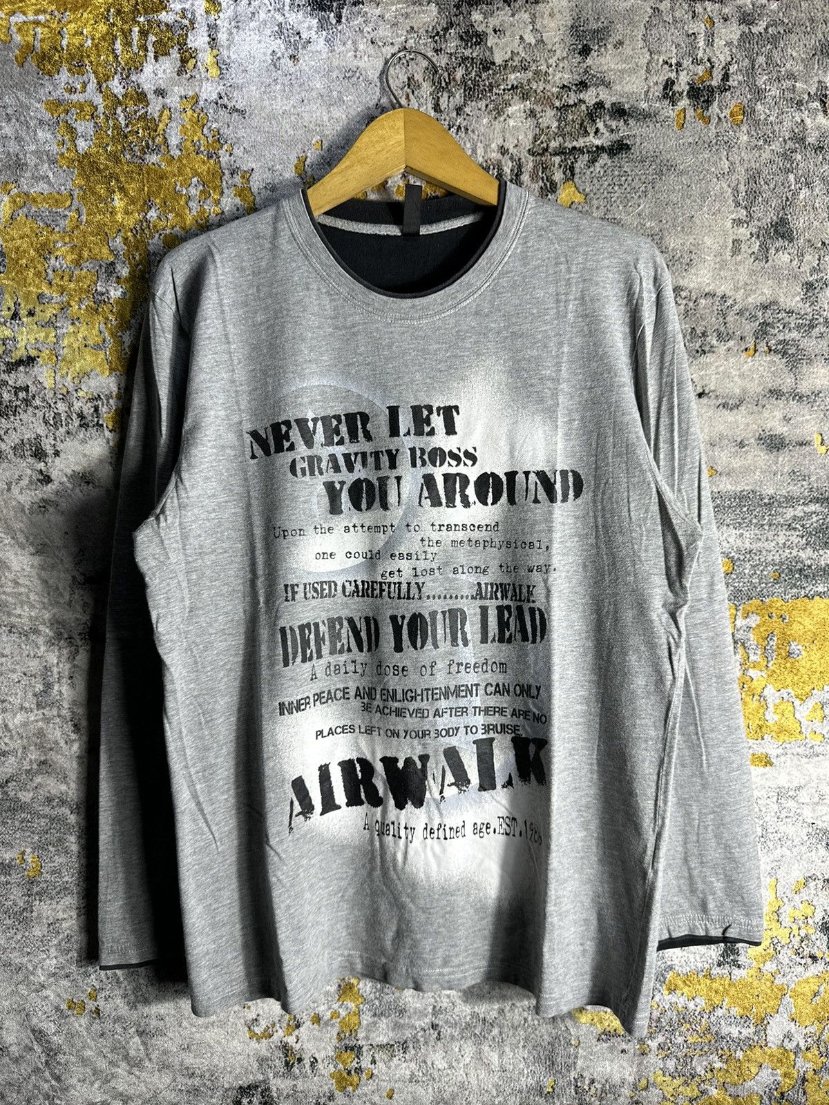 Japanese Brand AIRWALK ABSTRACT POEM DOUBLE COLLAR LONG SLEEVE LGB STYLE Size US L / EU 52-54 / 3 - 1 Thumbnail