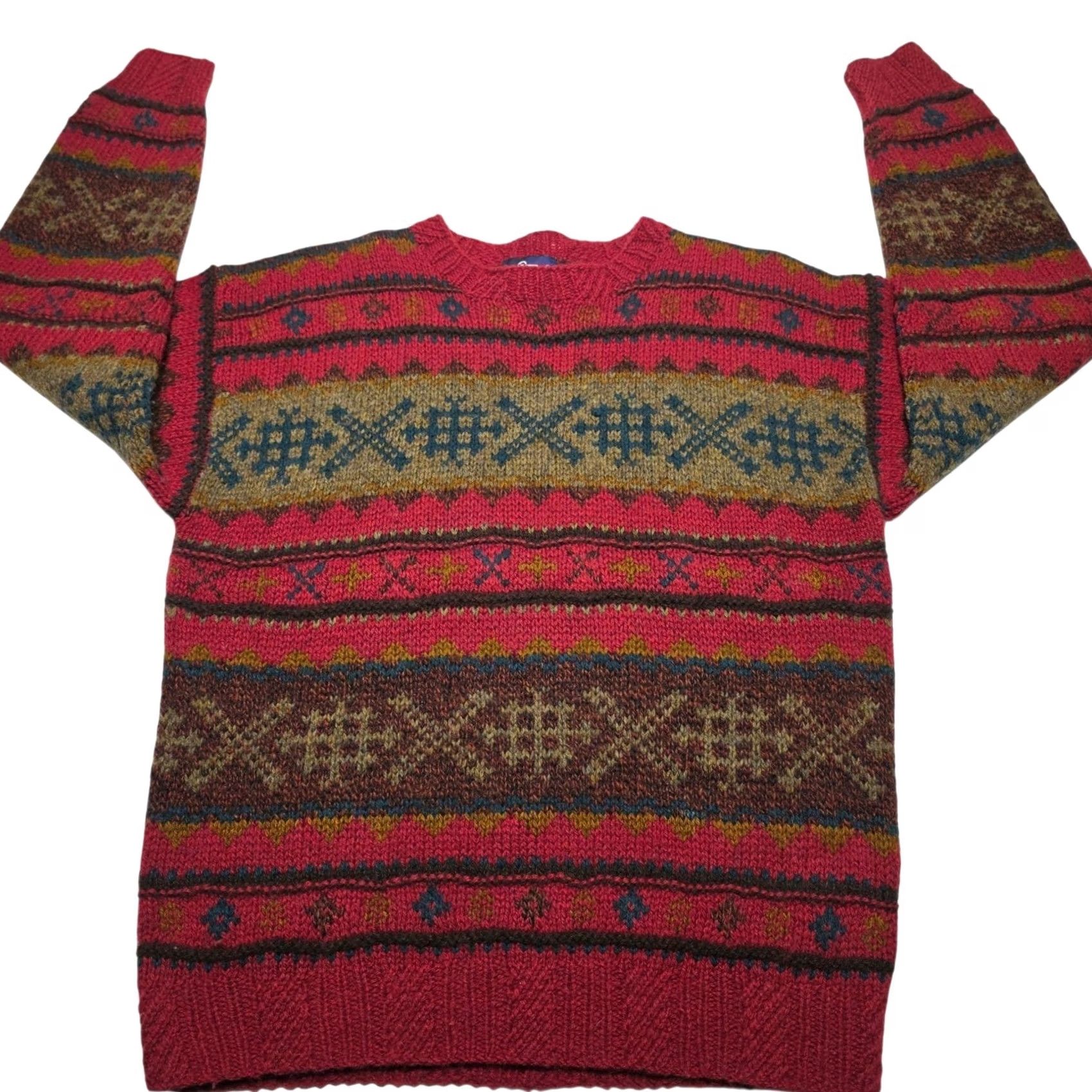Vintage VINTAGE Woolrich Red Patterned Pure Wool Men's Sweater Size Medium 90s Crew Neck Knit Heavyweight Pullover Long Sleeve Regular Mens Size US M / EU 48-50 / 2 - 2 Thumbnail