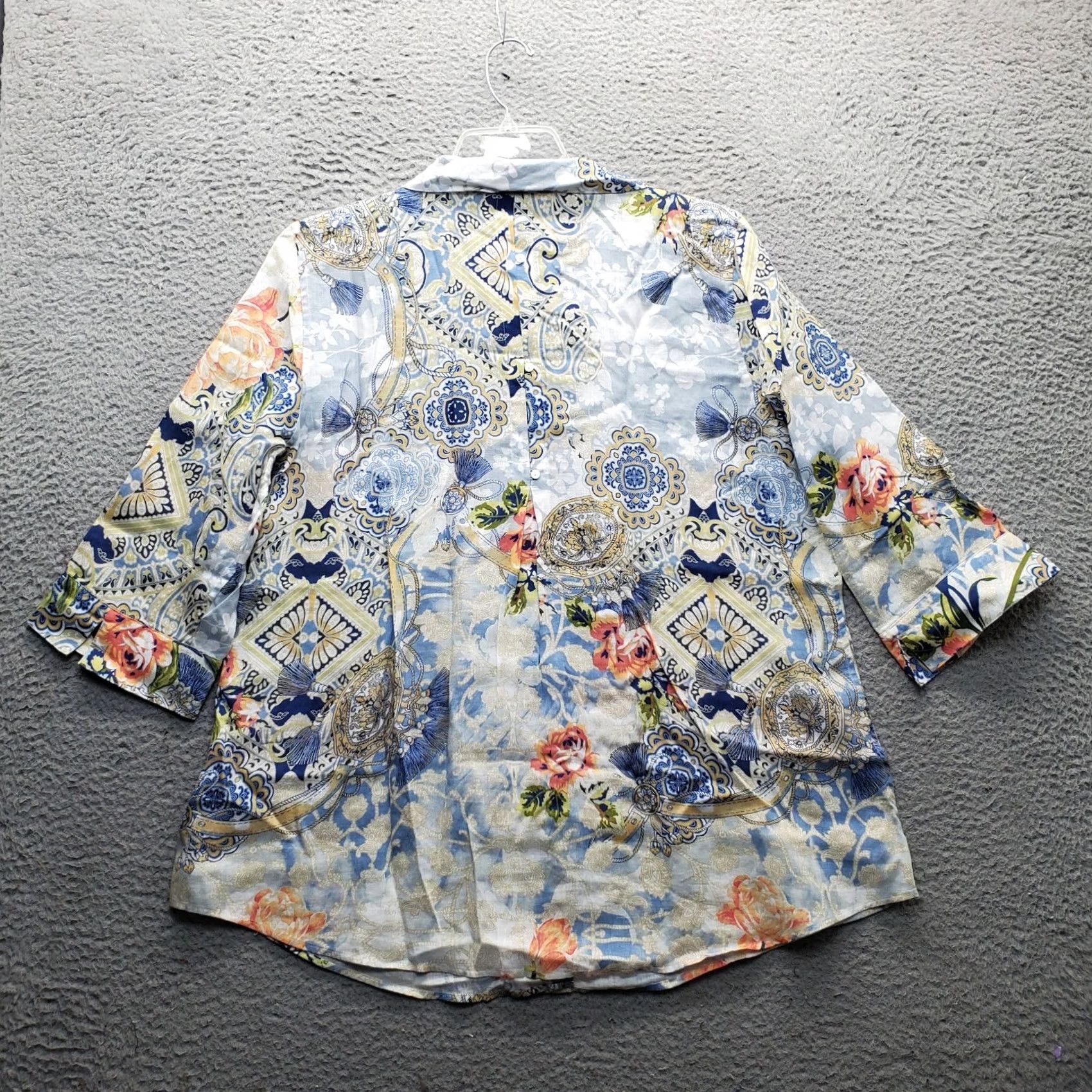 Vintage Chico's Tunic Shirt Womens Large Multi Floral Geometric Linen No Iron Button-Up Size L / US 10 / IT 46 - 2 Thumbnail
