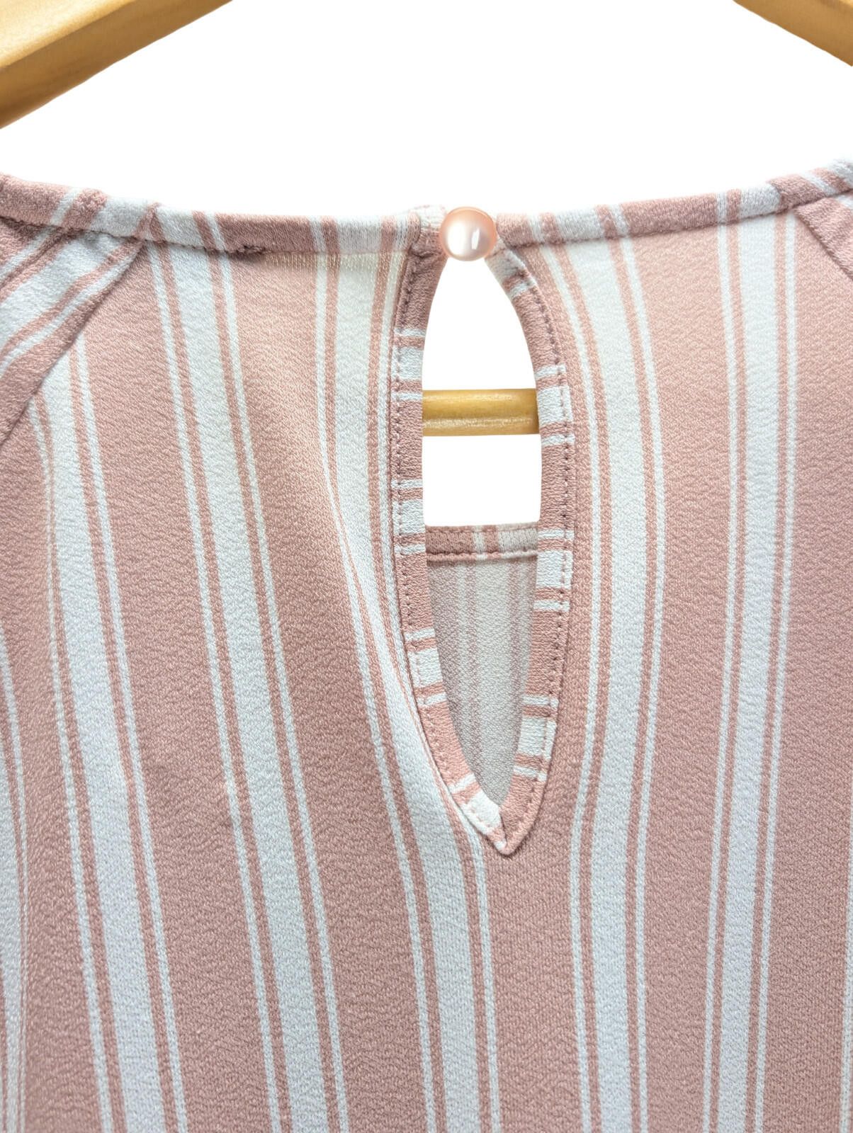 Other Adrianna Papell Long Sleeve Blush Pink White Stripe Blouse Size M / US 6-8 / IT 42-44 - 3 Thumbnail