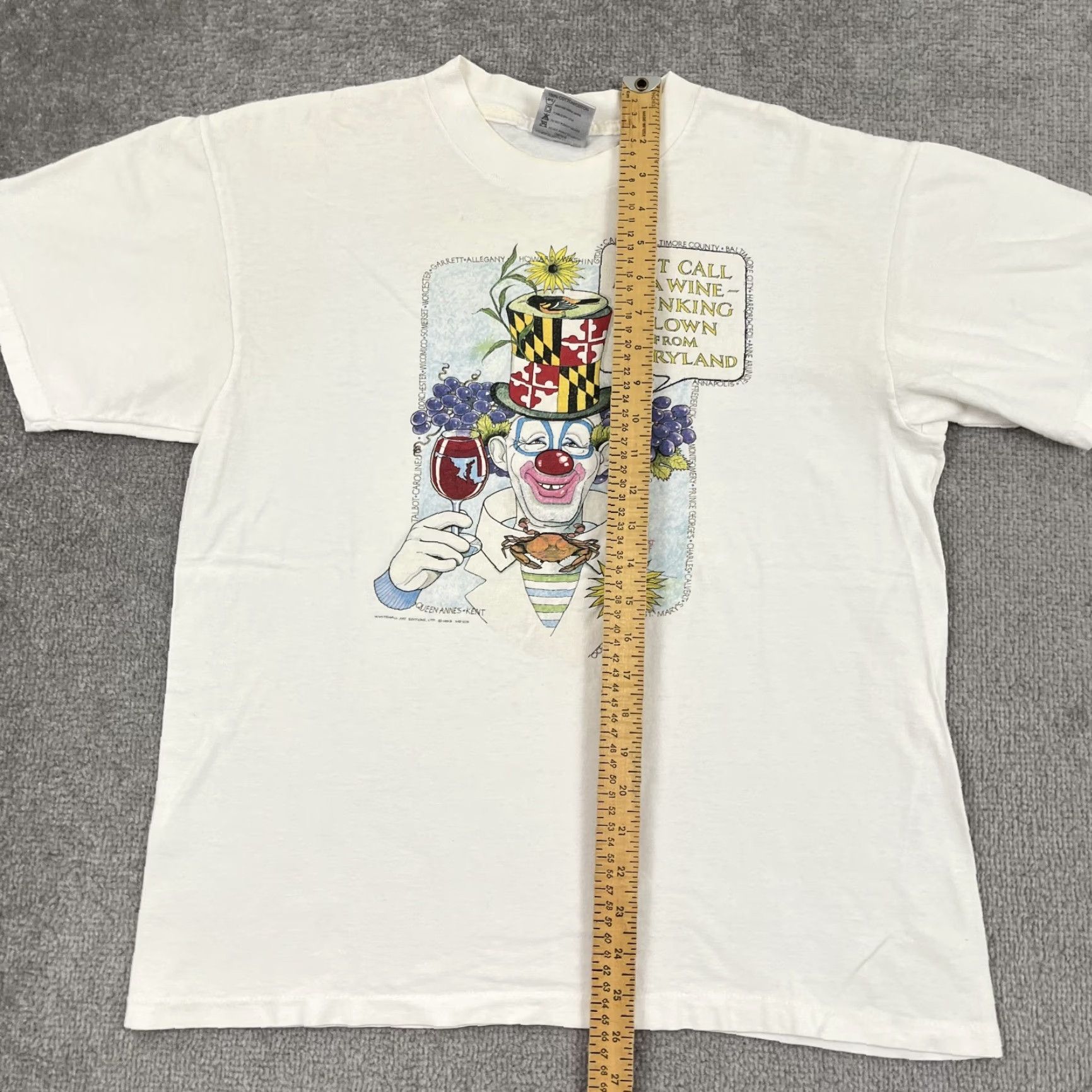 Vintage VINTAGE Clown Graphic T-Shirt Mens Large White Maryland Wine Humor Funny USA 90s Size US L / EU 52-54 / 3 - 4 Thumbnail