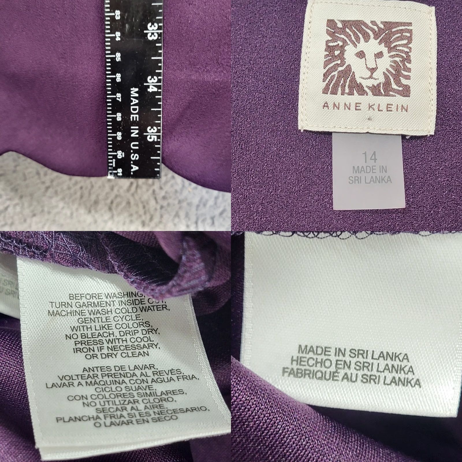 Anne Klein Ann Klein Dress Women's Size 14 Purple Wine Short Sleeve Scalloped Classic Fit Size 36" / US 14 / IT 50 - 9 Thumbnail