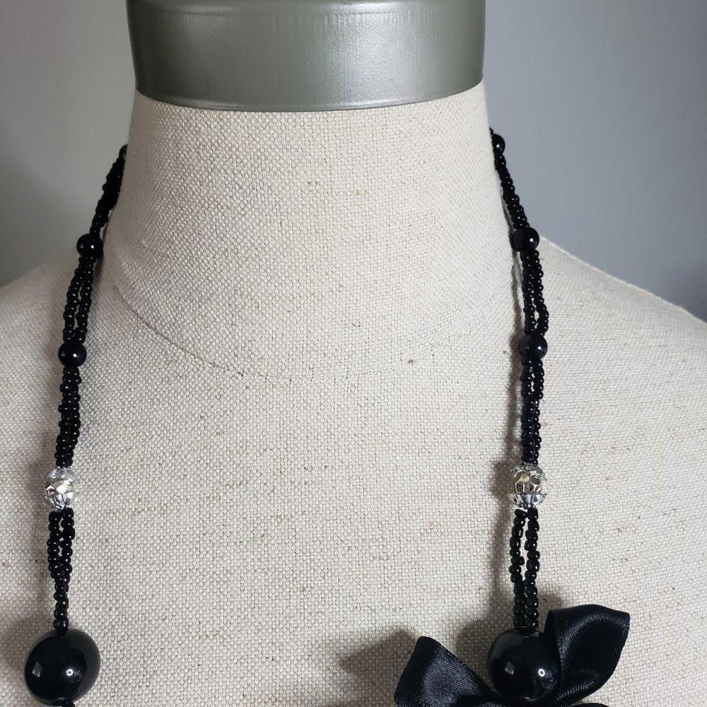 Designer Black Bead and Bow 36" Single Strand Necklace Size ONE SIZE - 4 Thumbnail