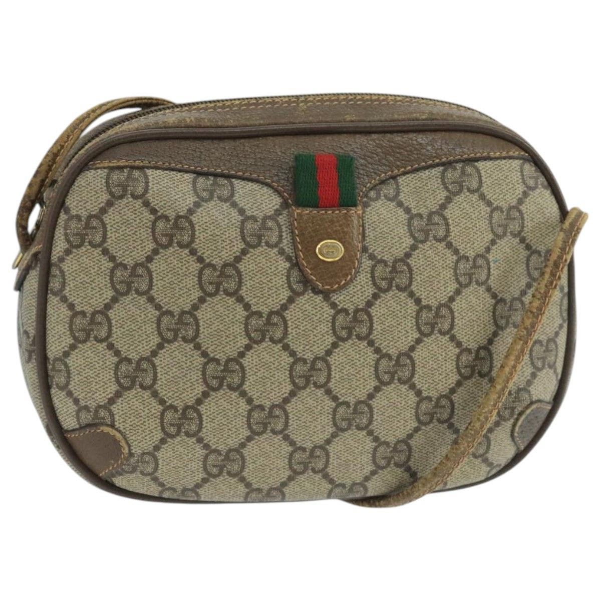 GUCCI GG Supreme Web Sherry Line Shoulder Bag Pvc Beige 89