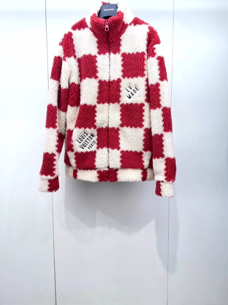 Louis Vuitton Red and White Checkered Teddy Jacket- DMC Size US XXL / EU 58 / 5 - 1 Thumbnail