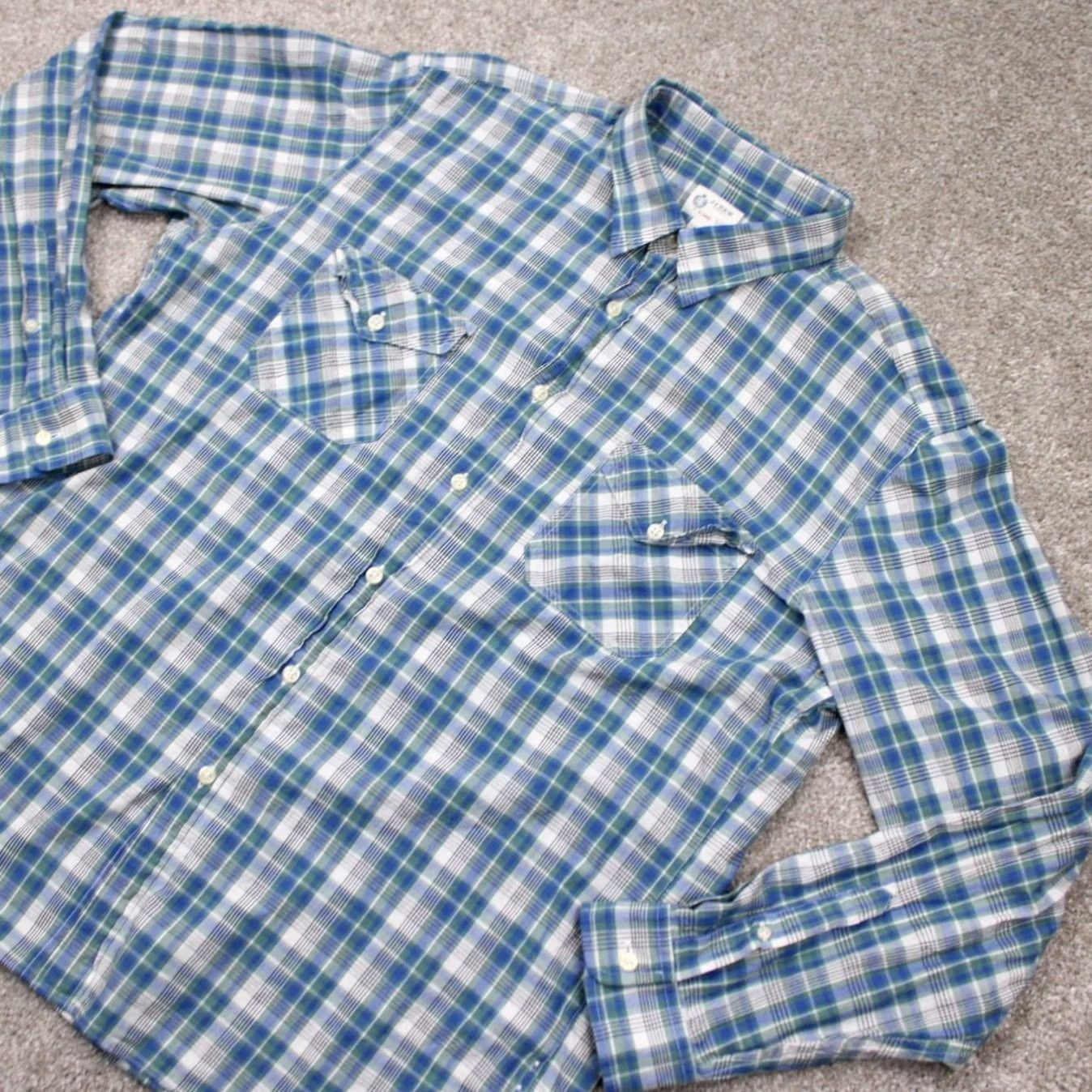 J.Crew J. Crew Shirt Mens XL Green/Blue/White Plaid 100% Cotton Long Sleeve Button Up Size US XL / EU 56 / 4 - 4 Thumbnail