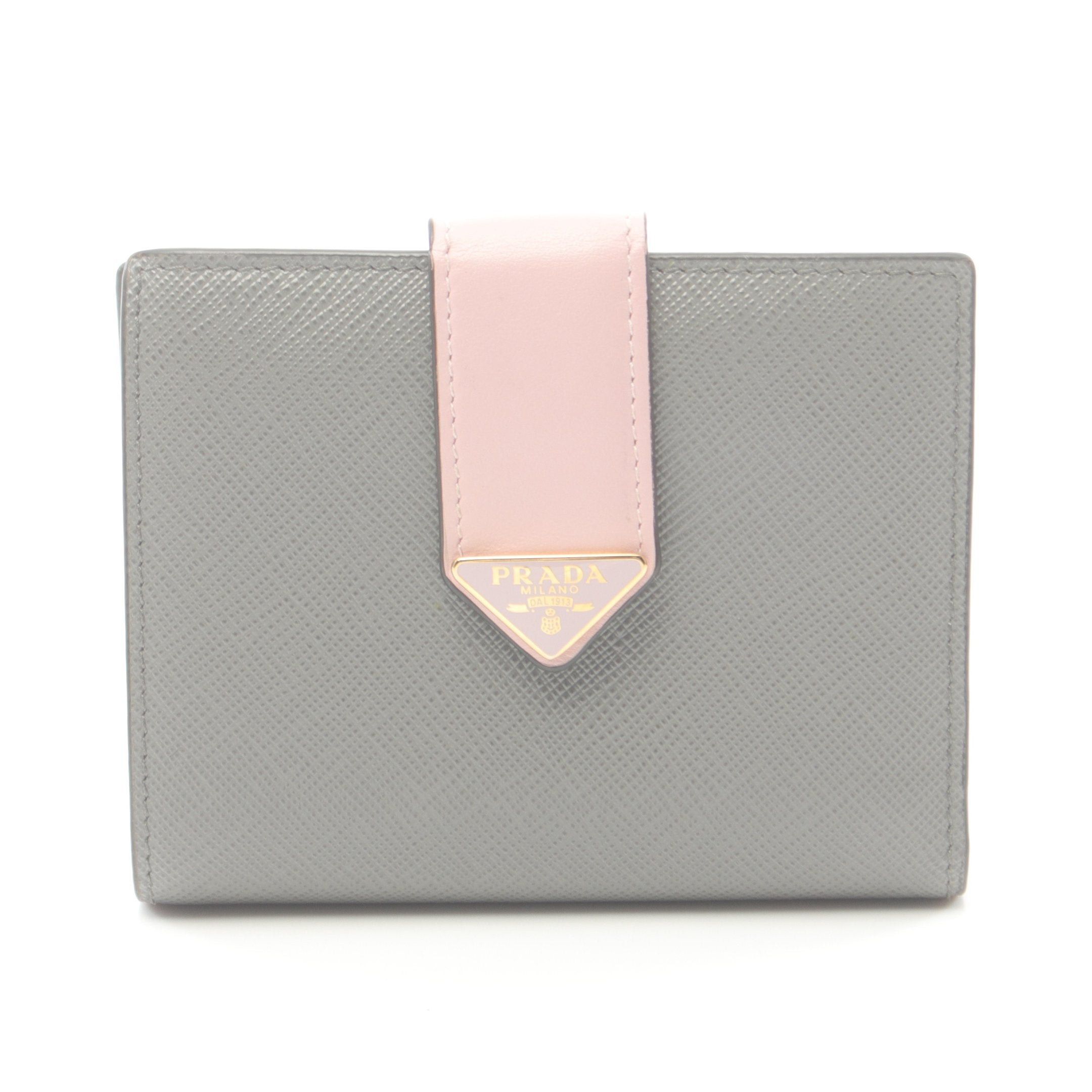 Prada Prada Bi-Fold Wallet Saffiano Leather Gray Light Pink Size ONE SIZE - 1 Thumbnail