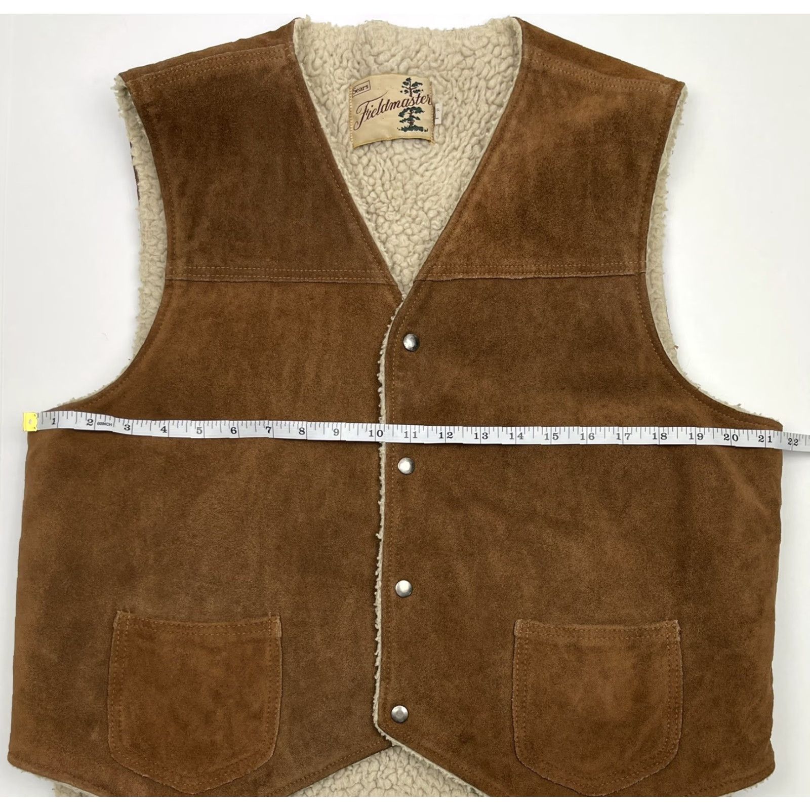 Sears VINTAGE Sears Fieldmaster Vest - Suede Leather L Sherpa Lined Western Cowboy Outdoors Outerwear Mens Vest L Brown Sh 70s 80s Size US L / EU 52-54 / 3 - 5 Thumbnail