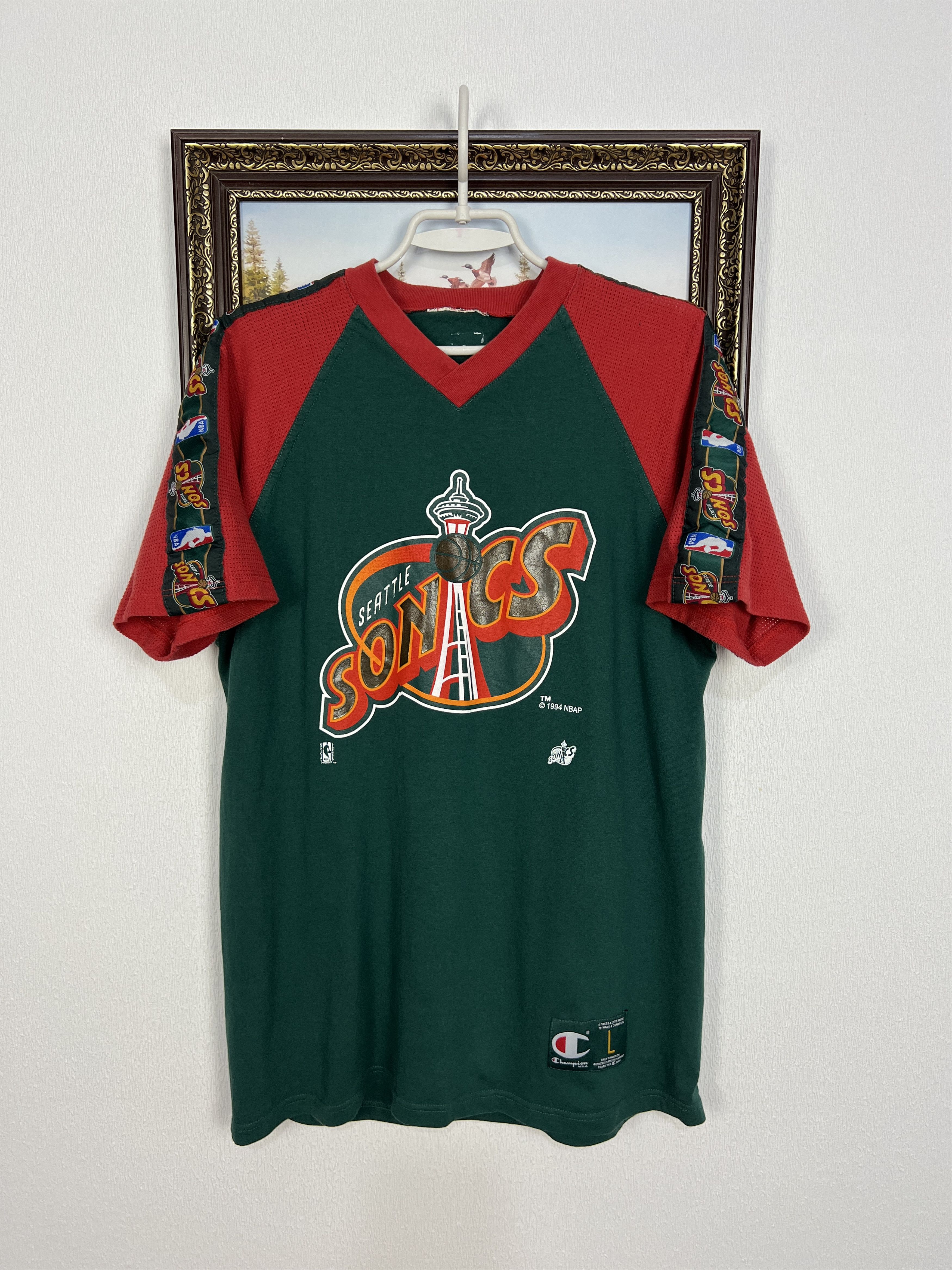 Champion Vintage Seattle Super Sonics Warm Up Jersey Over Print Shirt Size US L / EU 52-54 / 3 - 1 Thumbnail