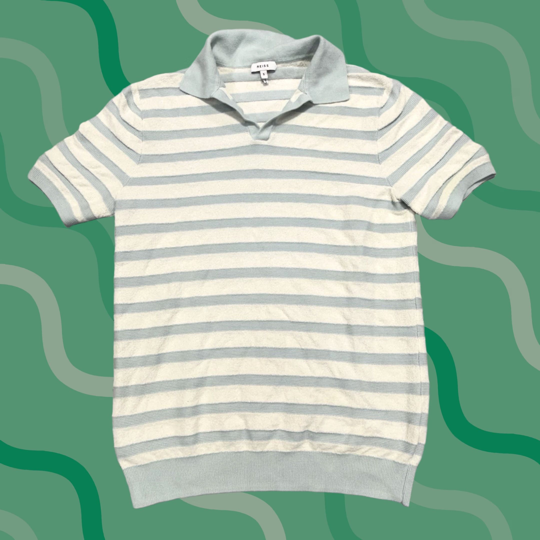 Reiss Reiss Polo Shirt Mens S Cream Blue Terry Cloth Resort Wear Casual Polo Shirt Size US S / EU 44-46 / 1 - 1 Thumbnail