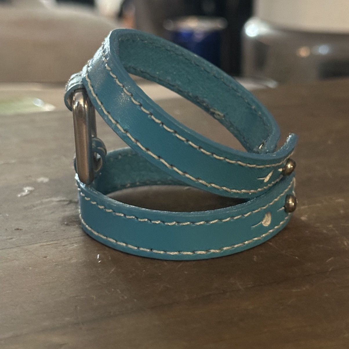 Vintage Turquoise leather double wrap bracelet Size ONE SIZE - 6 Thumbnail