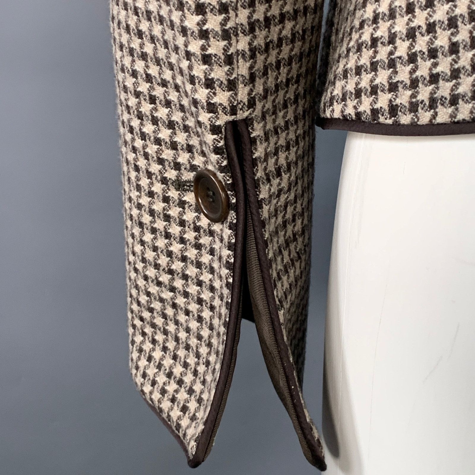 Armani Collezioni Size 6 Brown Tan Wool Houndstooth Collarless Jacket Blazer Size M / US 6-8 / IT 42-44 - 5 Thumbnail