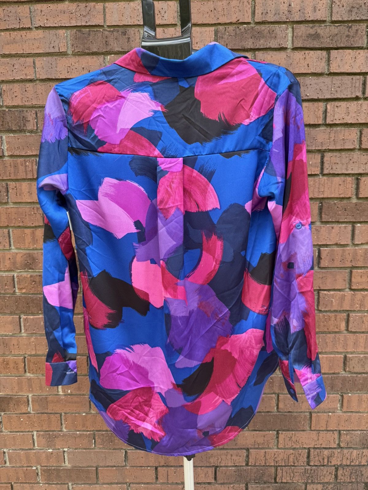 Other Q2 Satin Blouse Button Up Long Sleeve Multi-Color Abstract Size S / US 4 / IT 40 - 5 Thumbnail