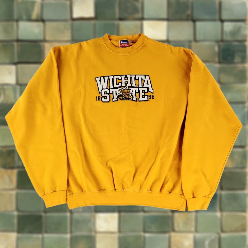 Champion VINTAGE Champion Sweatshirt Wichita State Shockers Yellow Mens XL 90s Pullover Sweatshirt Size US XL / EU 56 / 4 - 1 Thumbnail