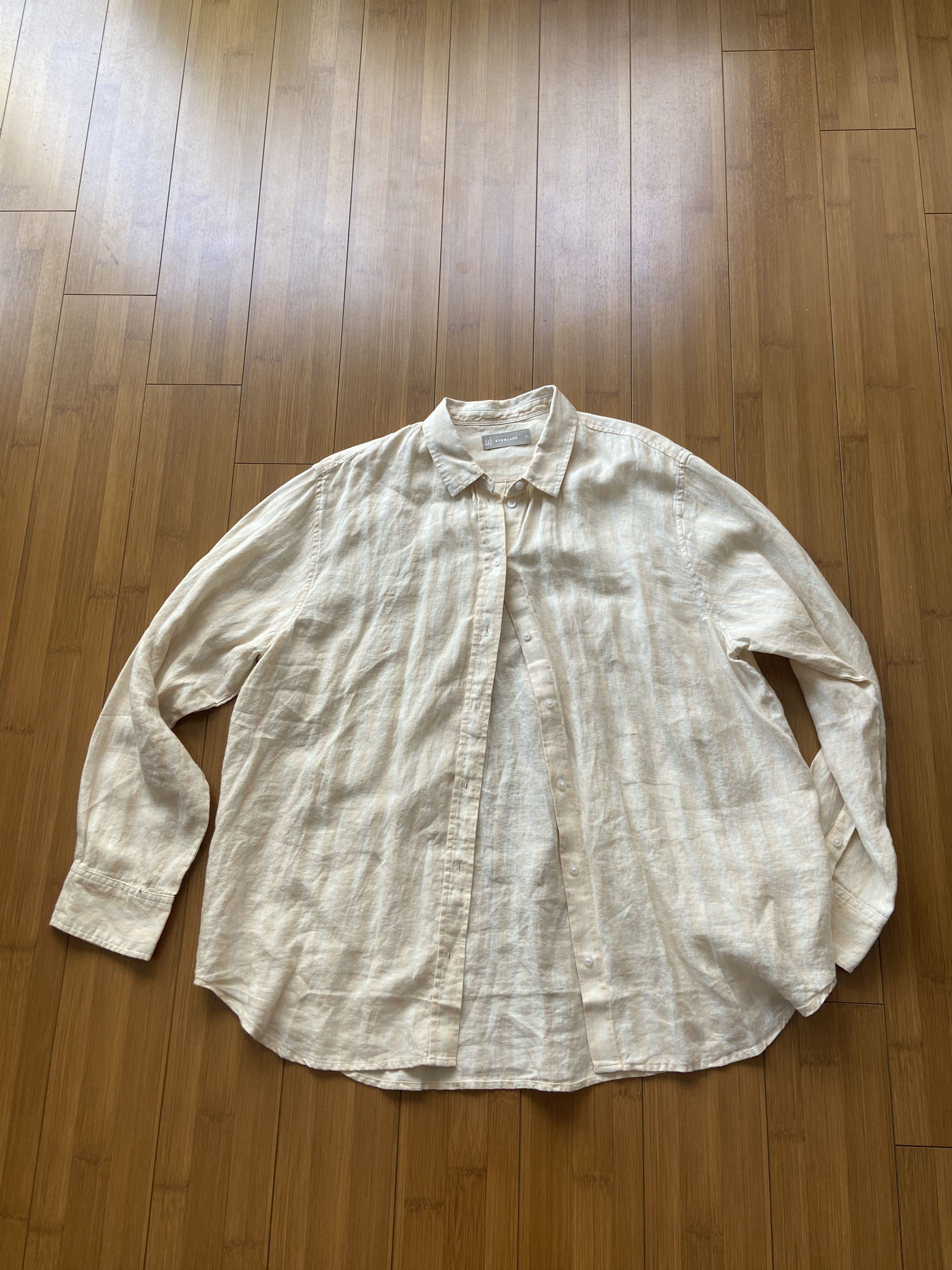 Everlane Everlane Linen Relaxed Shirt Beige Cream Stripe - Women's 16 Size XXL / US 16-18 / IT 52-54 - 1 Thumbnail